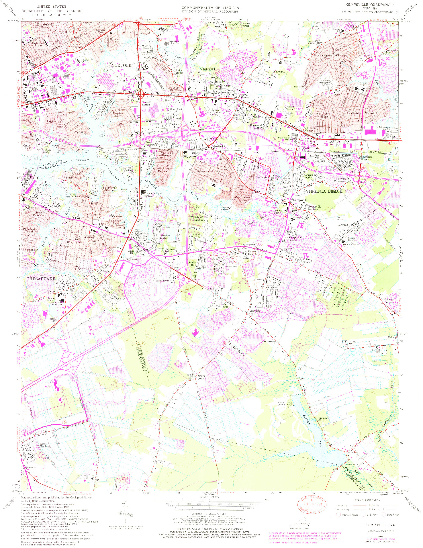 USGS 1:24000-SCALE QUADRANGLE FOR KEMPSVILLE, VA 1965