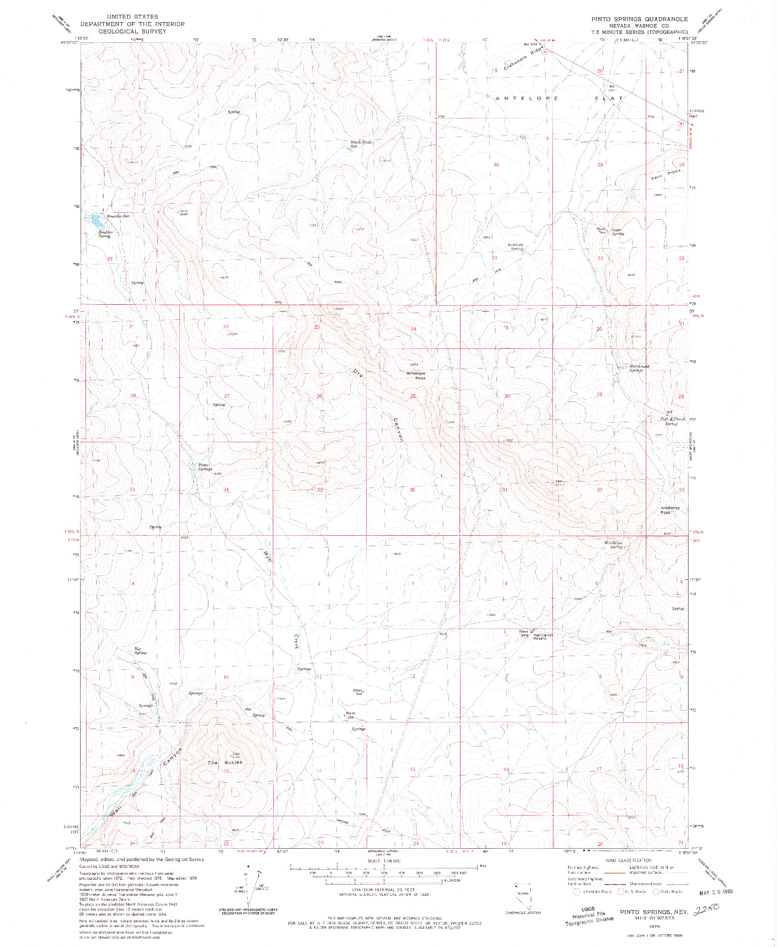 USGS 1:24000-SCALE QUADRANGLE FOR PINTO SPRINGS, NV 1979