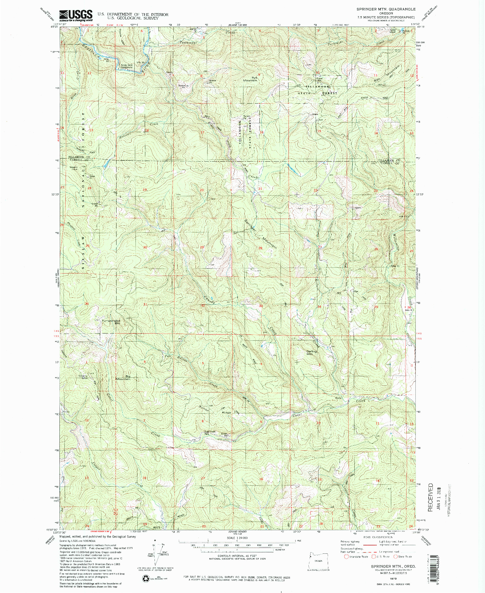 USGS 1:24000-SCALE QUADRANGLE FOR SPRINGER MTN, OR 1979