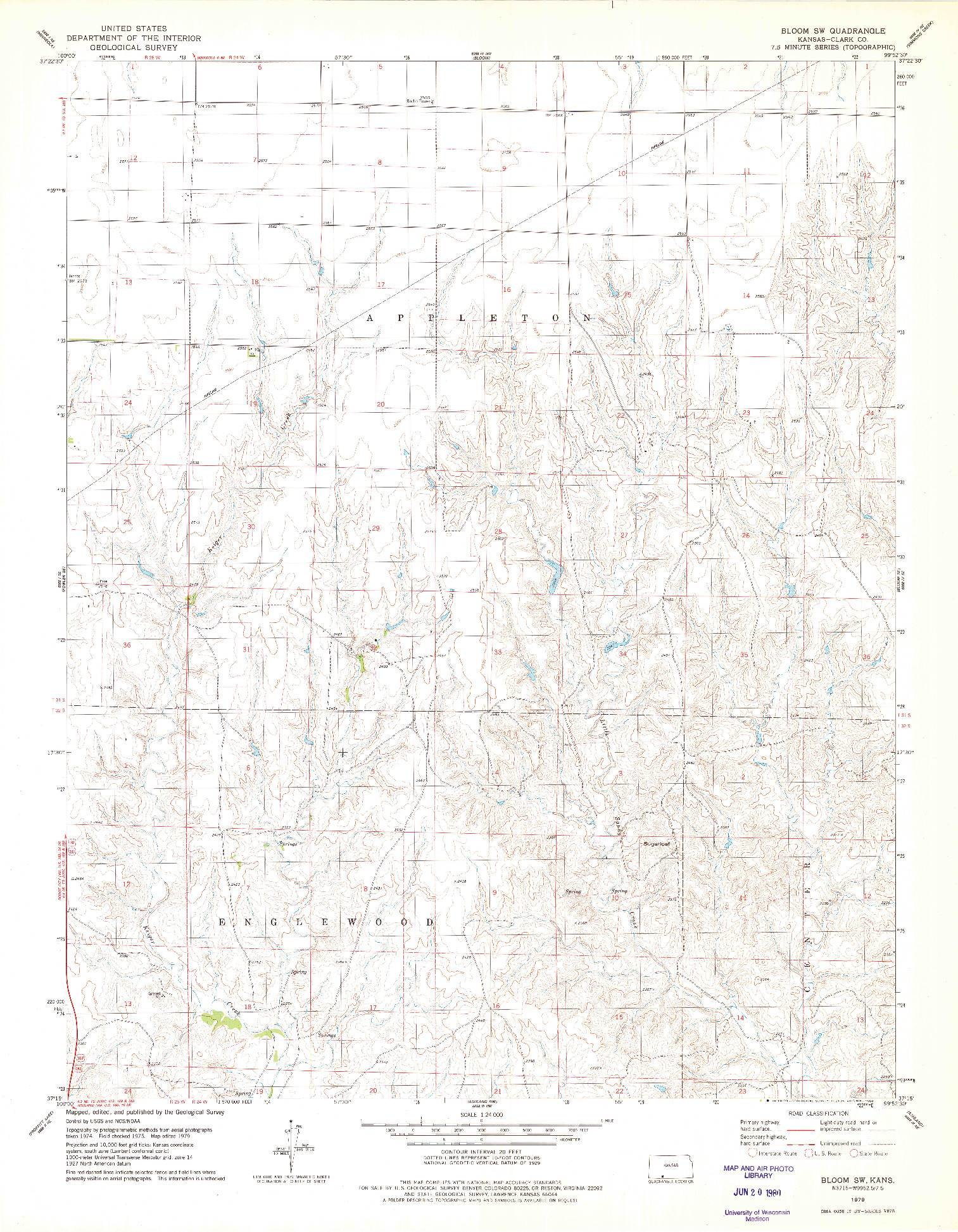 USGS 1:24000-SCALE QUADRANGLE FOR BLOOM SW, KS 1979