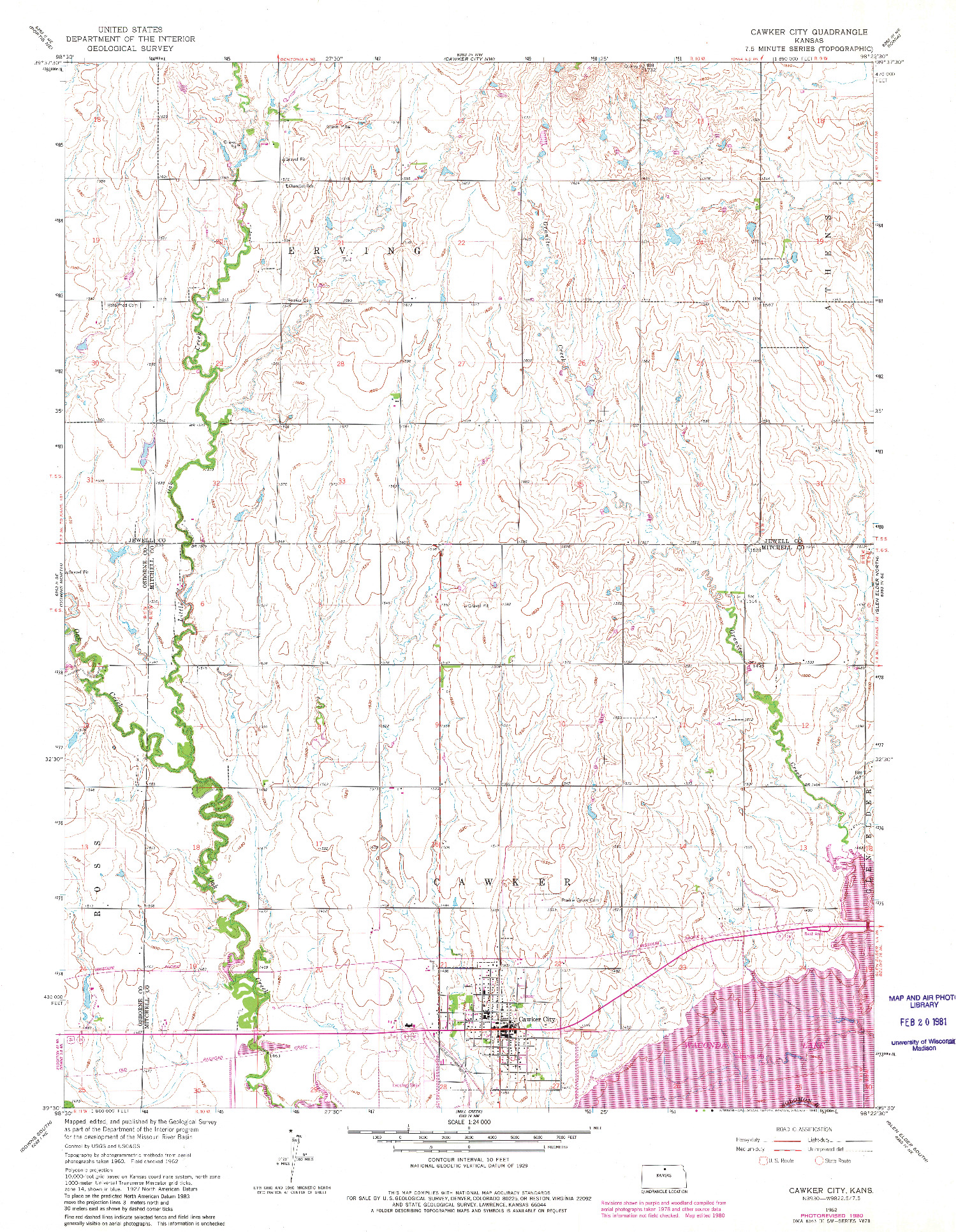 USGS 1:24000-SCALE QUADRANGLE FOR CAWKER CITY, KS 1962