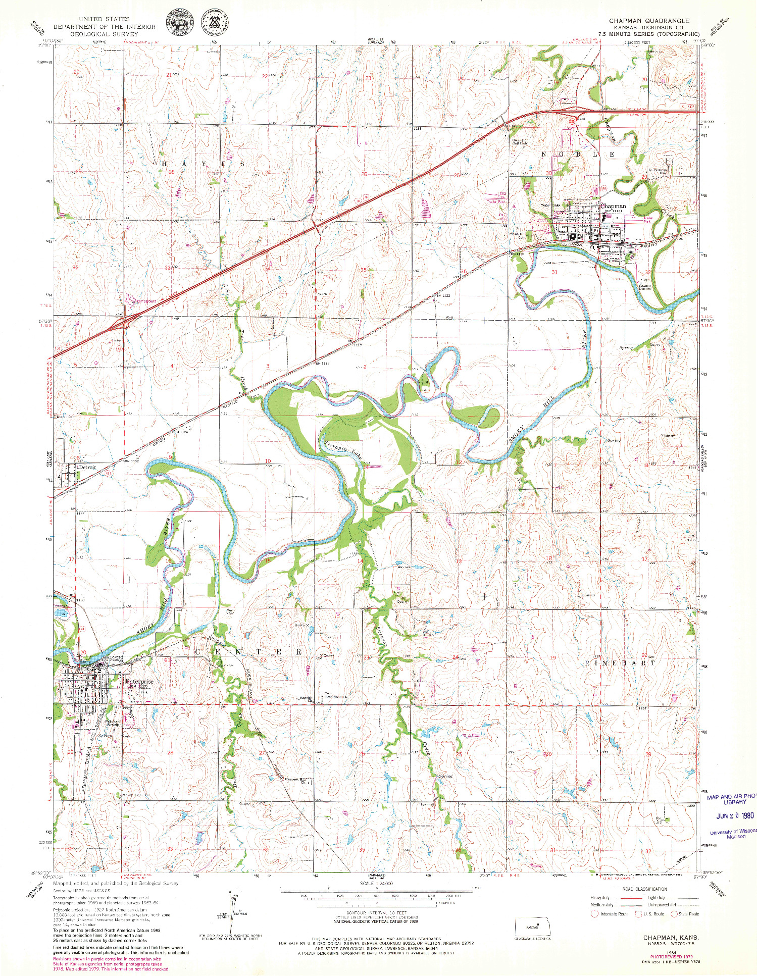 USGS 1:24000-SCALE QUADRANGLE FOR CHAPMAN, KS 1964