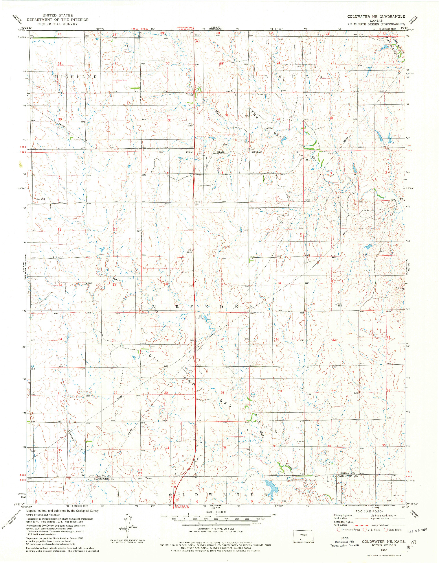 USGS 1:24000-SCALE QUADRANGLE FOR COLDWATER NE, KS 1980