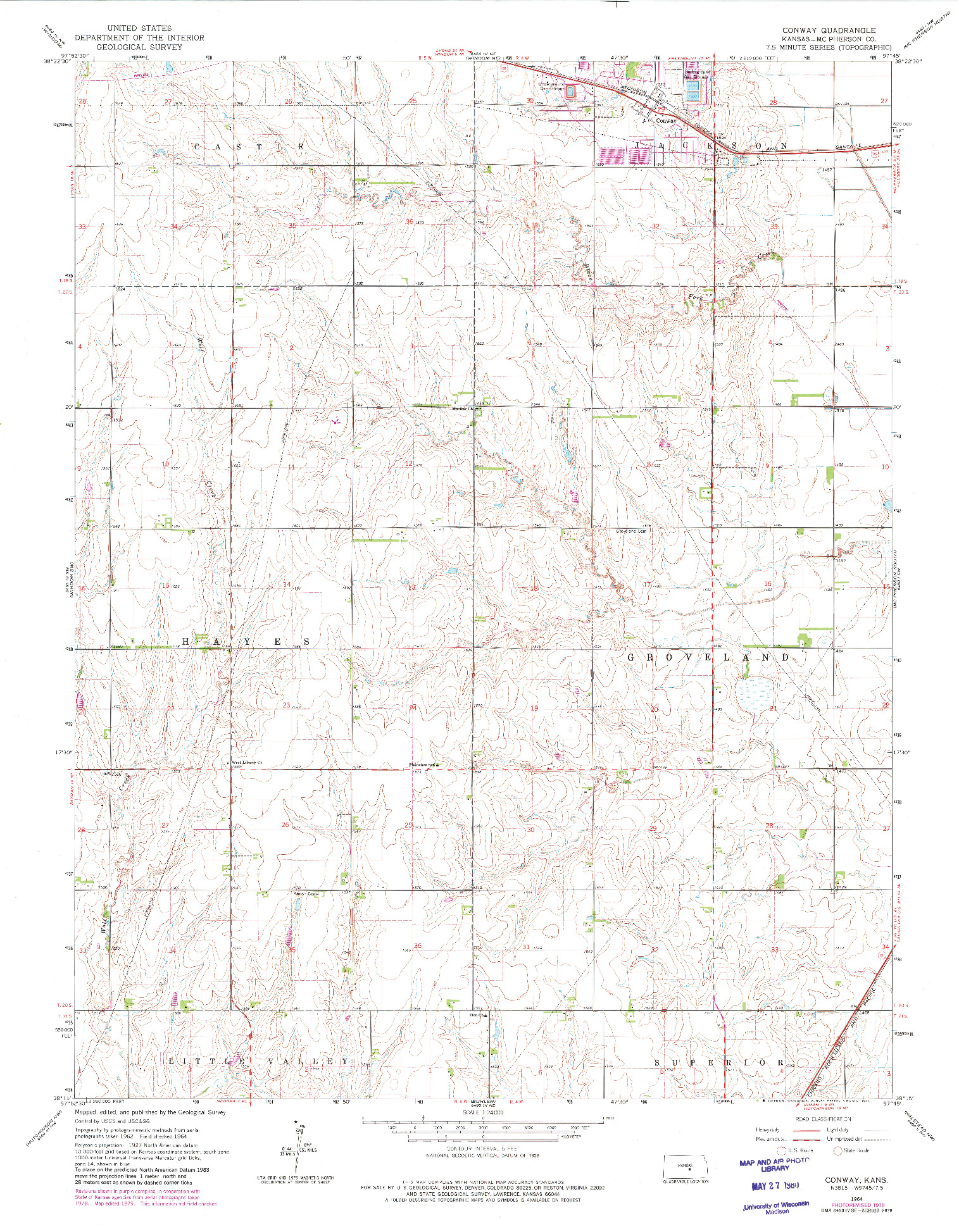 USGS 1:24000-SCALE QUADRANGLE FOR CONWAY, KS 1964