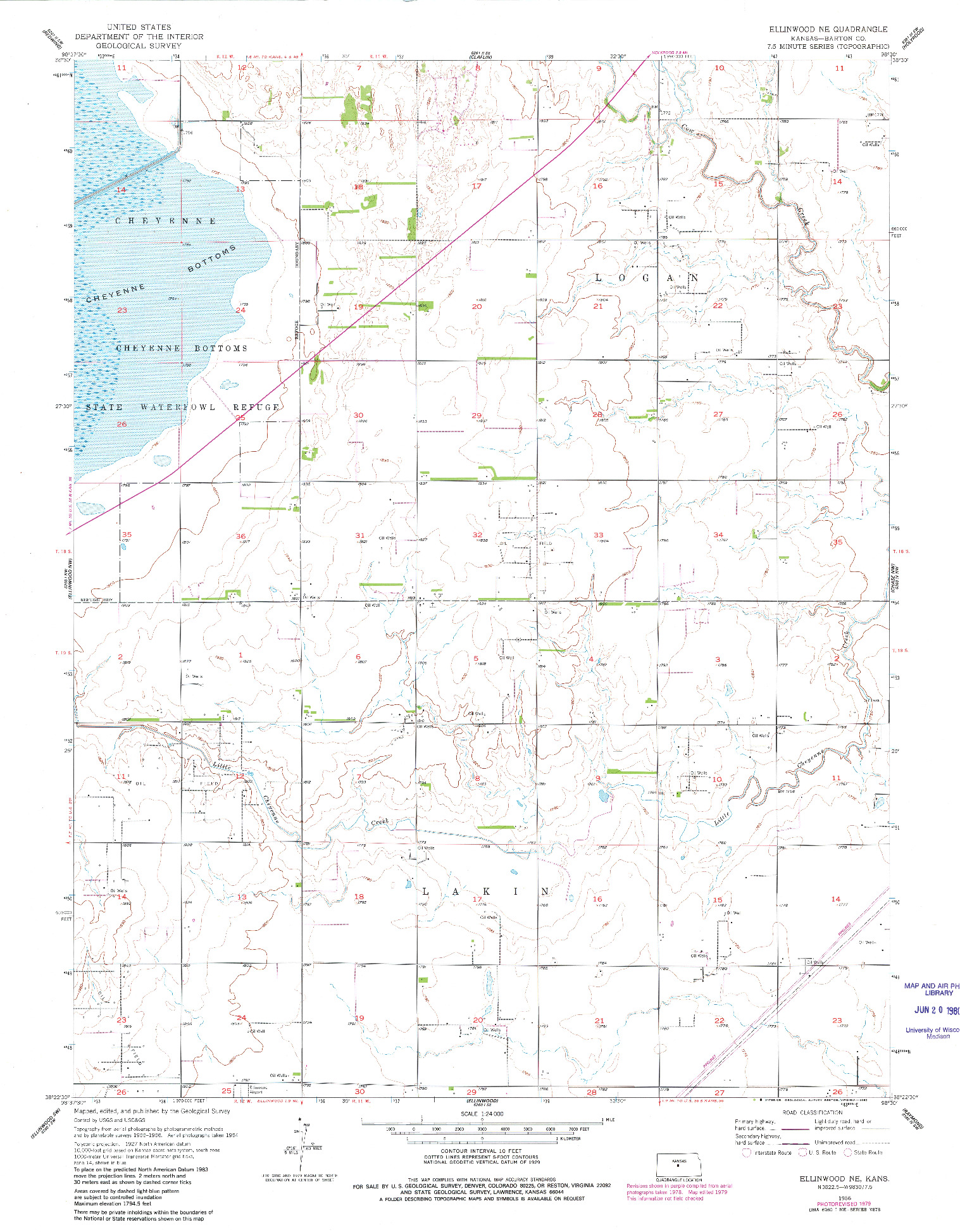 USGS 1:24000-SCALE QUADRANGLE FOR ELLINWOOD NE, KS 1956