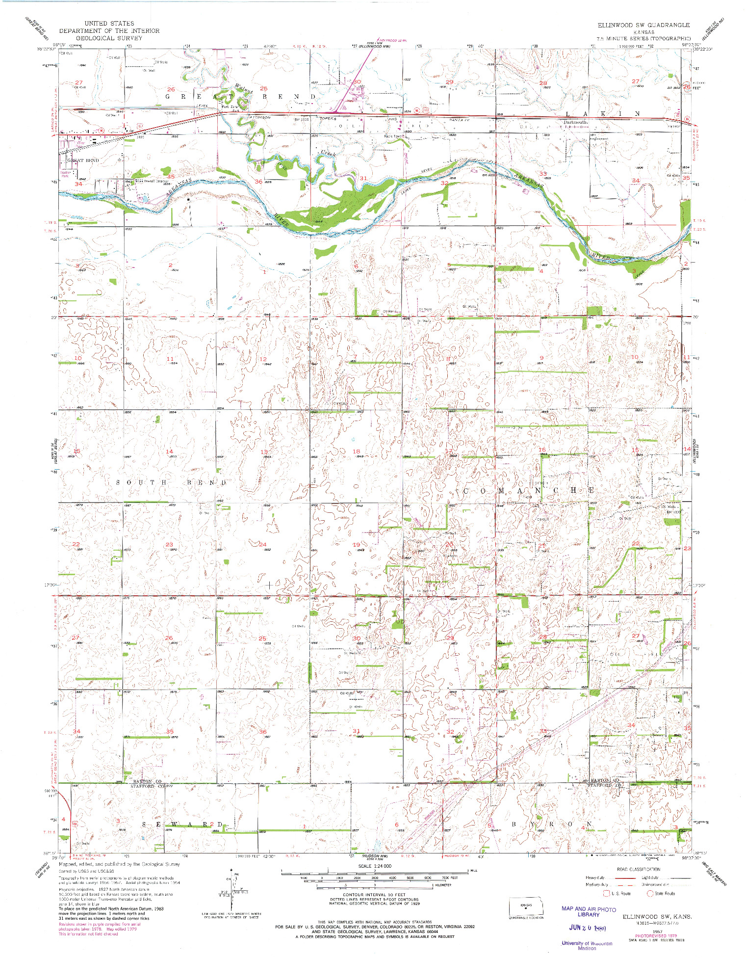USGS 1:24000-SCALE QUADRANGLE FOR ELLINWOOD SW, KS 1957