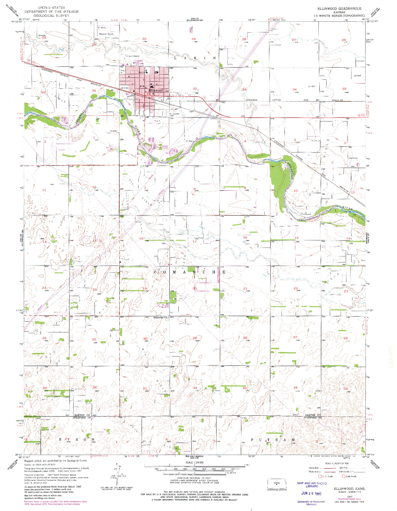 USGS 1:24000-SCALE QUADRANGLE FOR ELLINWOOD, KS 1957