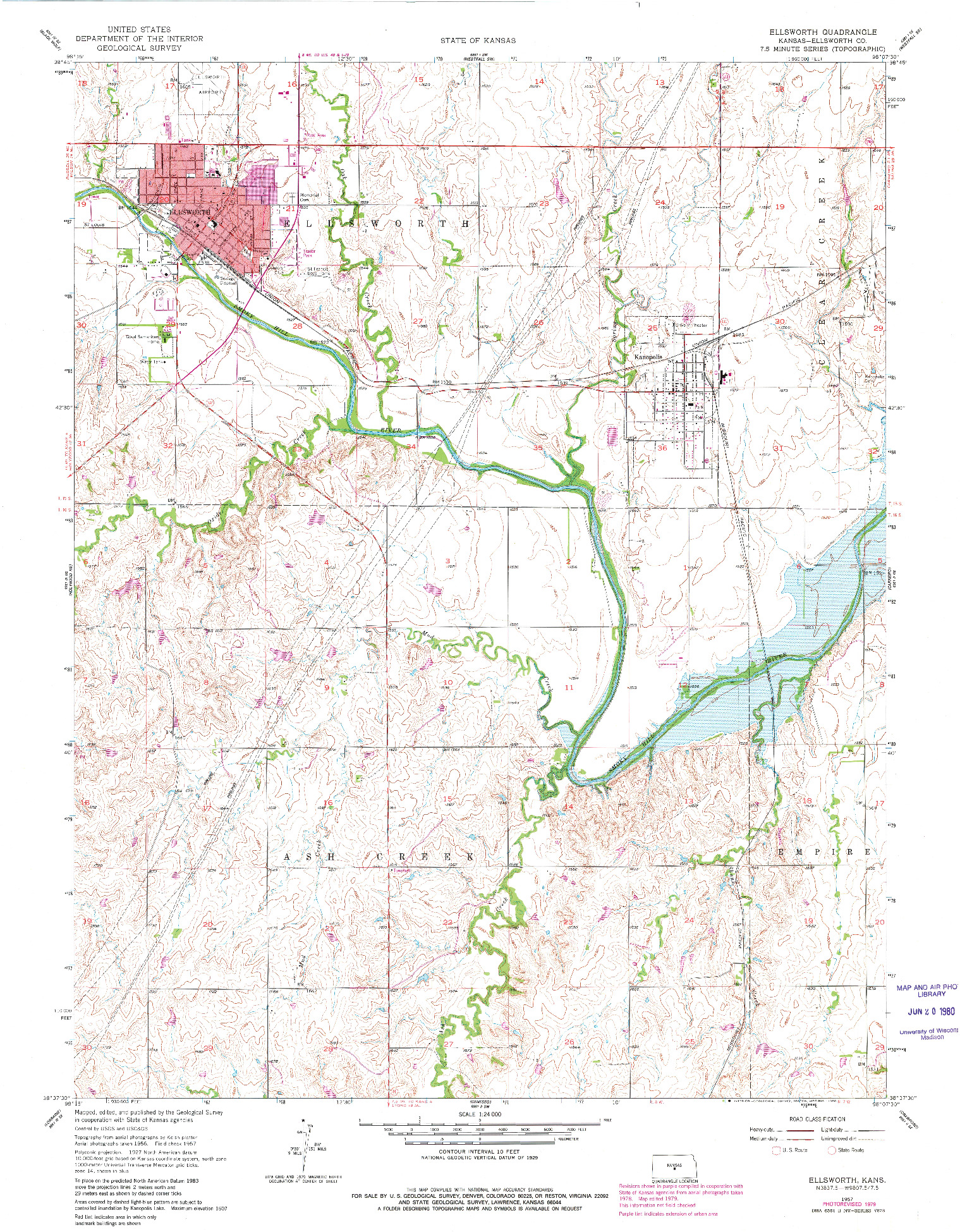 USGS 1:24000-SCALE QUADRANGLE FOR ELLSWORTH, KS 1957