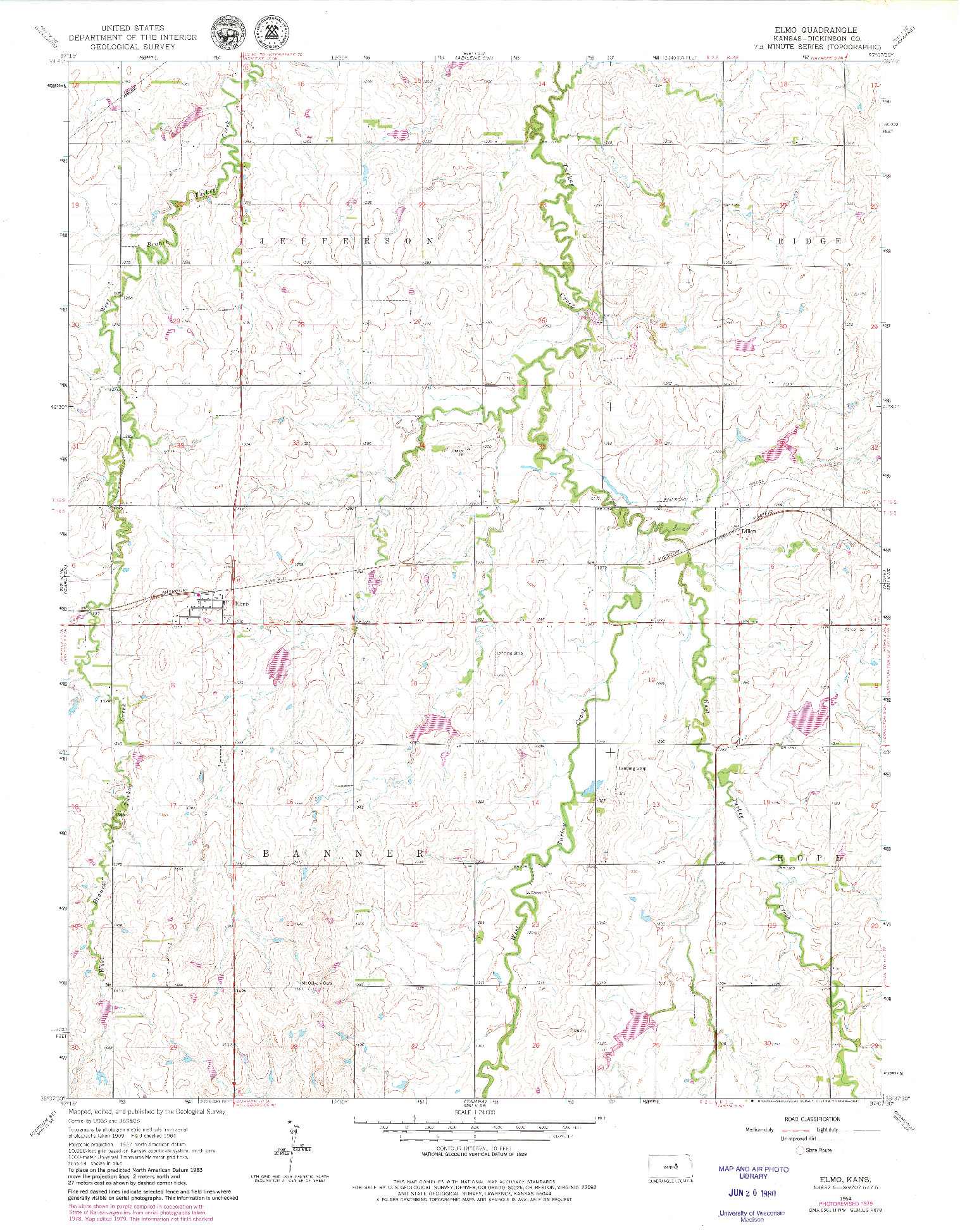 USGS 1:24000-SCALE QUADRANGLE FOR ELMO, KS 1964