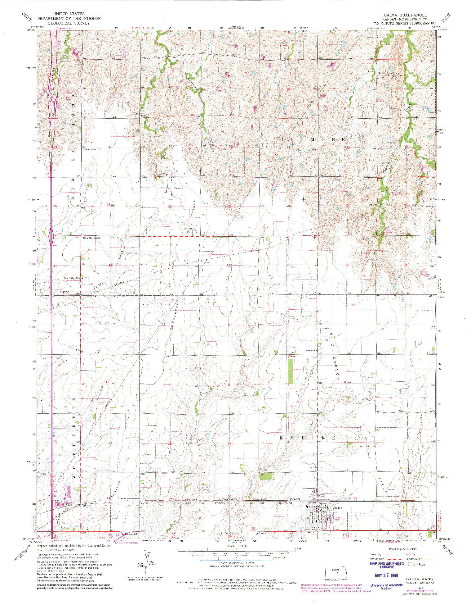 USGS 1:24000-SCALE QUADRANGLE FOR GALVA, KS 1965