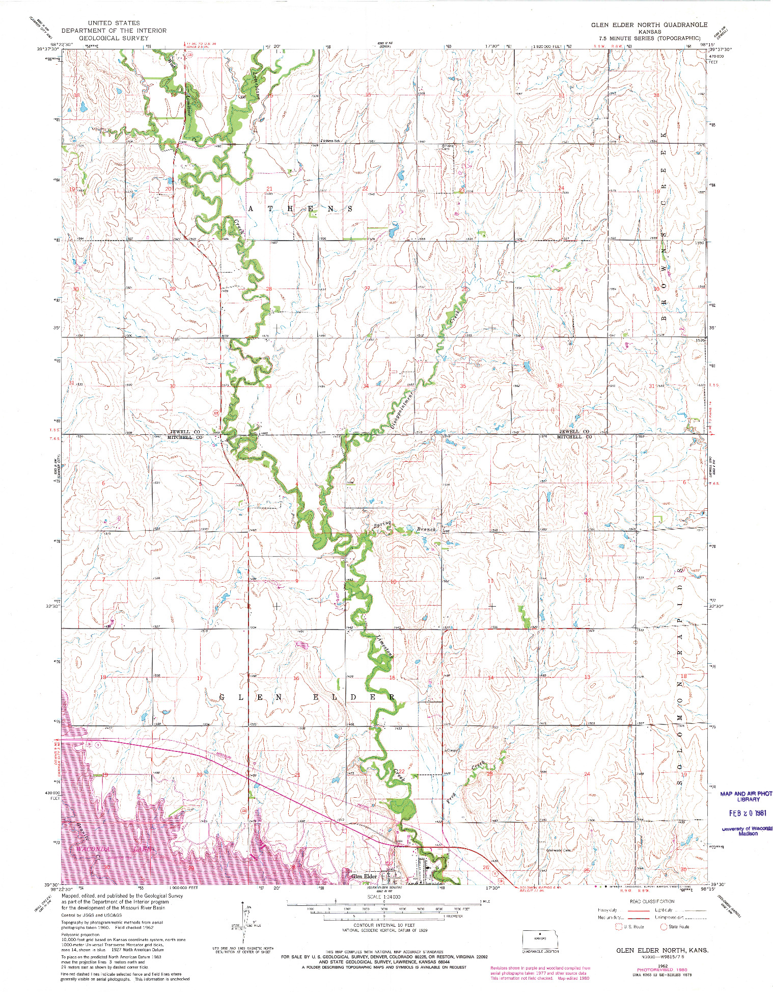 USGS 1:24000-SCALE QUADRANGLE FOR GLEN ELDER NORTH, KS 1962