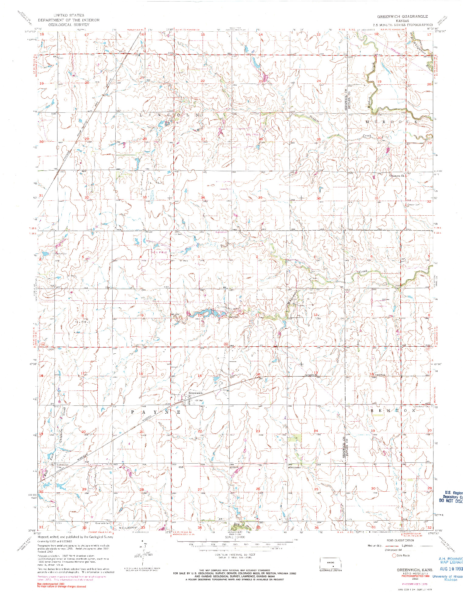 USGS 1:24000-SCALE QUADRANGLE FOR GREENWICH, KS 1960