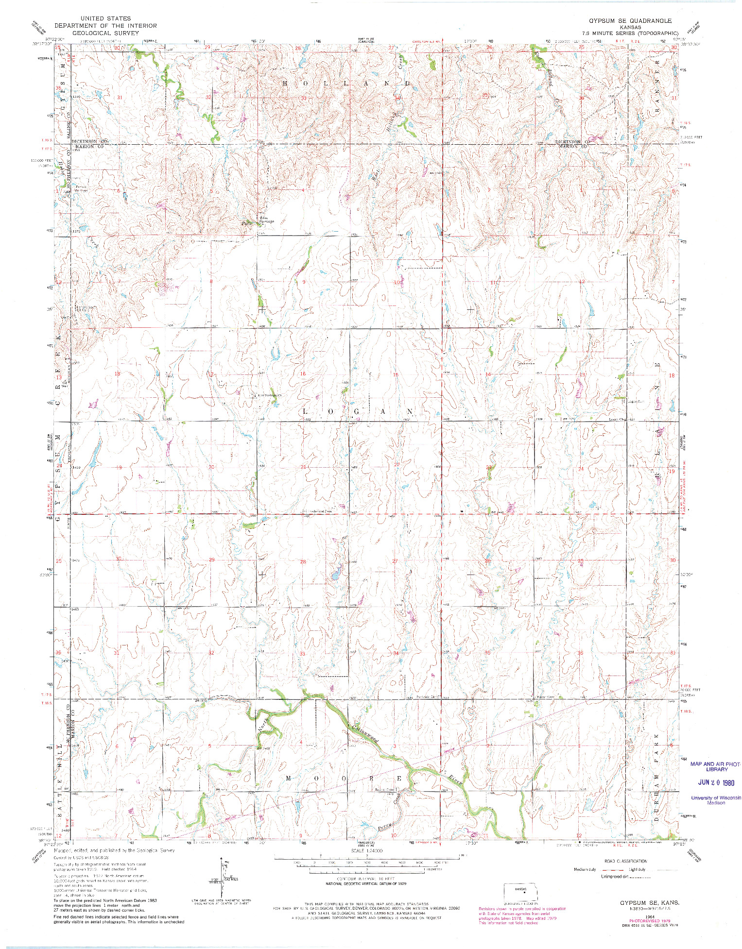 USGS 1:24000-SCALE QUADRANGLE FOR GYPSUM SE, KS 1964