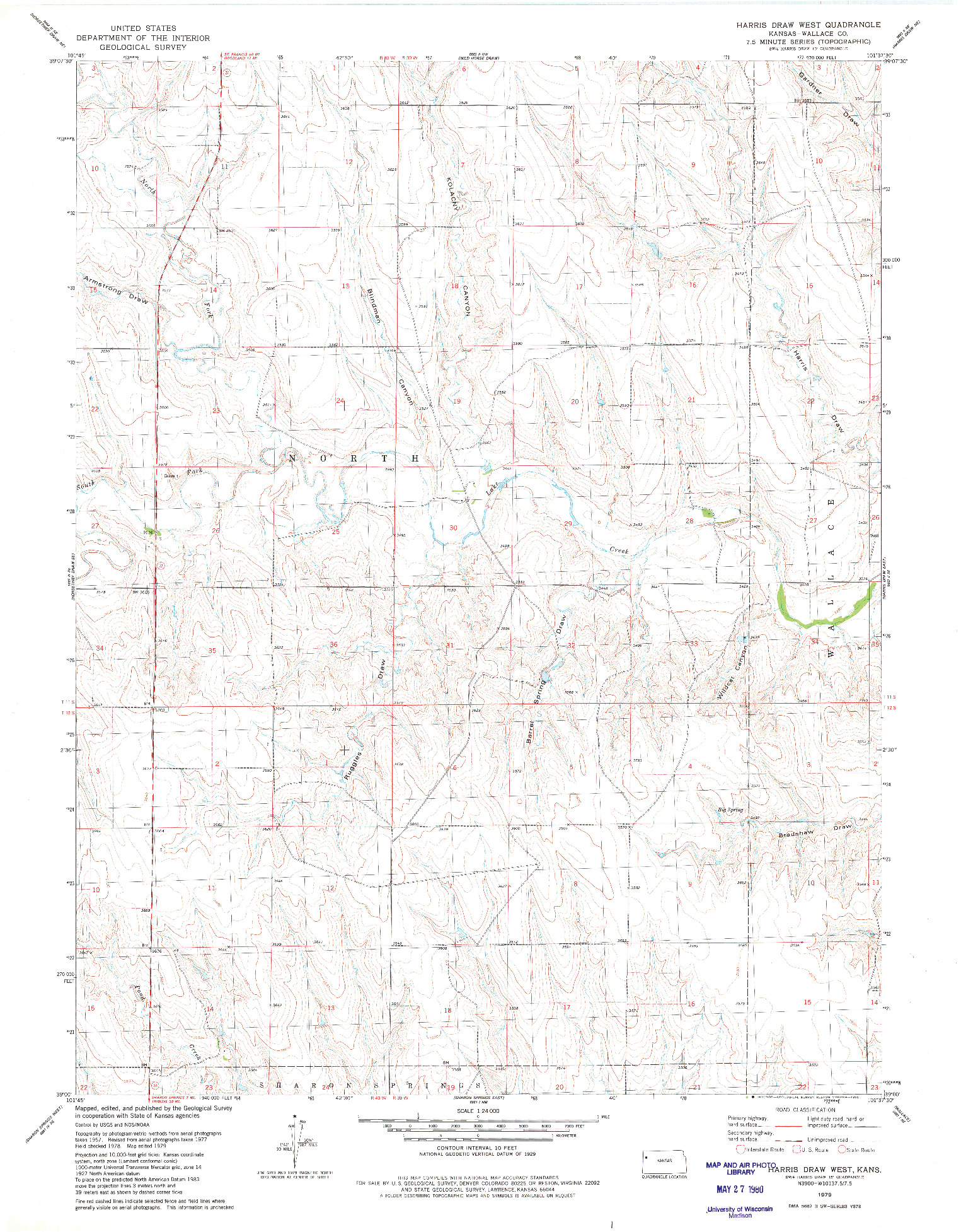 USGS 1:24000-SCALE QUADRANGLE FOR HARRIS DRAW WEST, KS 1979