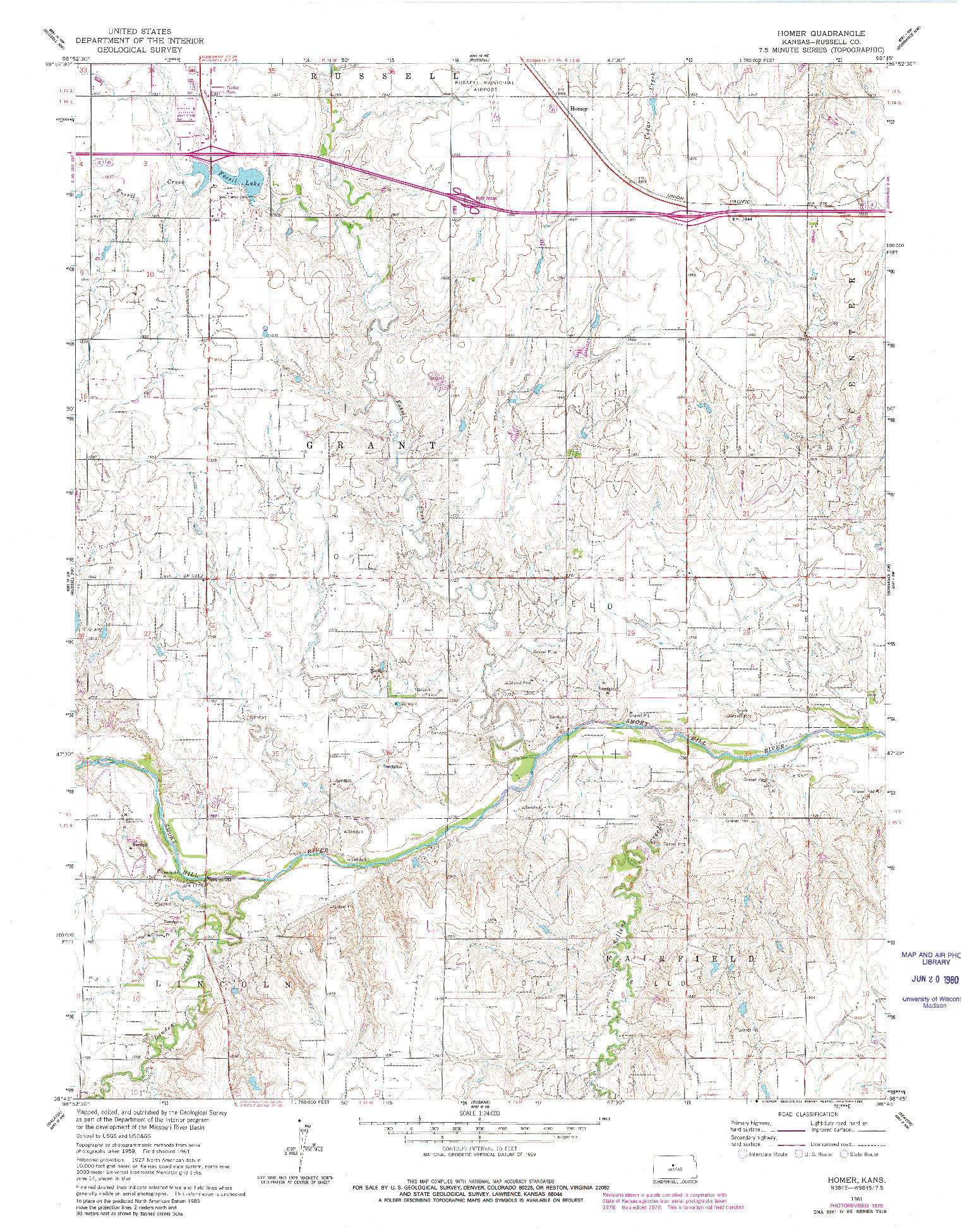 USGS 1:24000-SCALE QUADRANGLE FOR HOMER, KS 1961