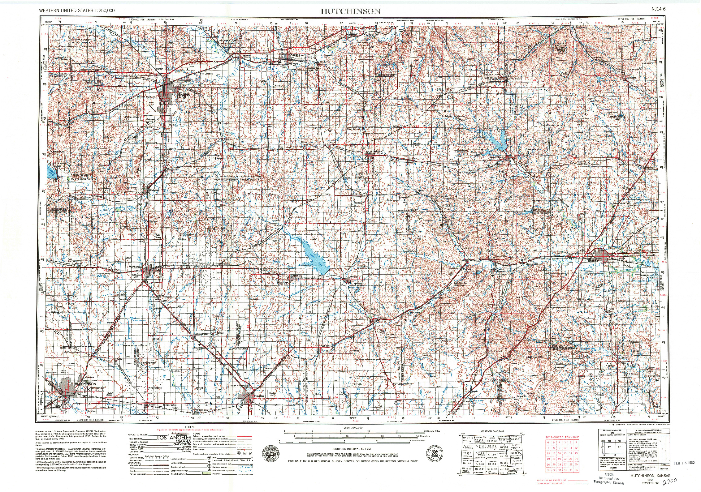 USGS 1:250000-SCALE QUADRANGLE FOR HUTCHINSON, KS 1955
