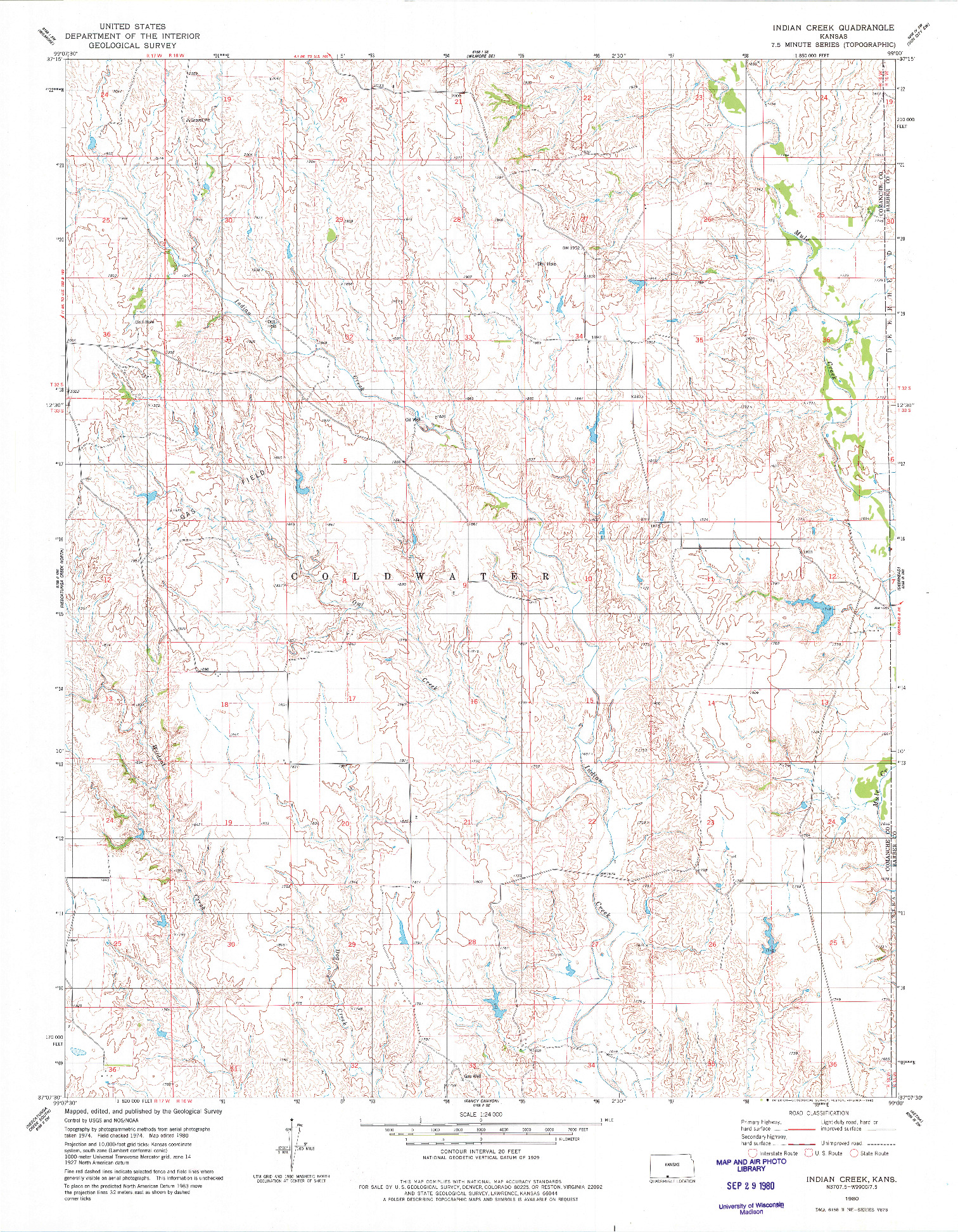 USGS 1:24000-SCALE QUADRANGLE FOR INDIAN CREEK, KS 1980