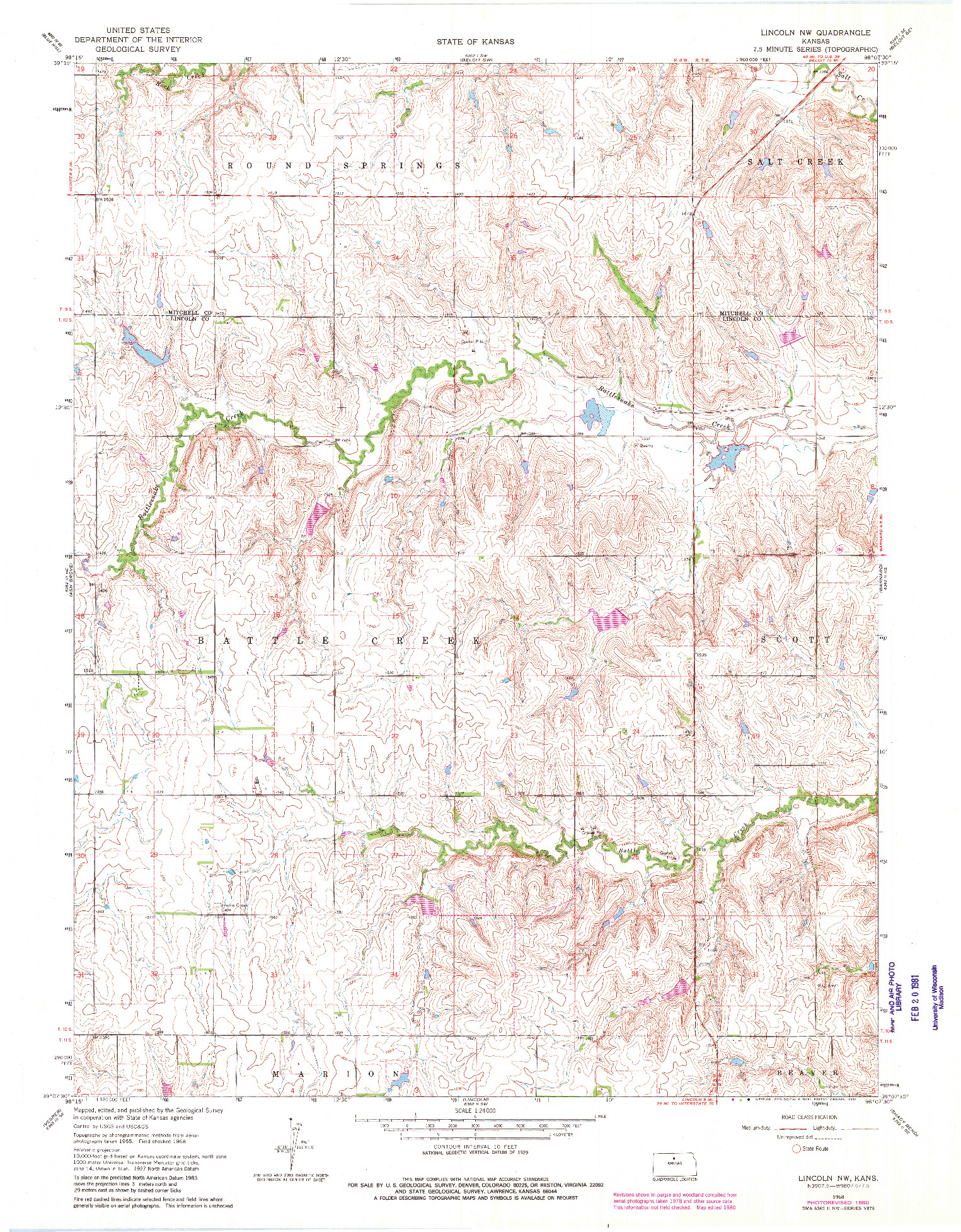 USGS 1:24000-SCALE QUADRANGLE FOR LINCOLN NW, KS 1968