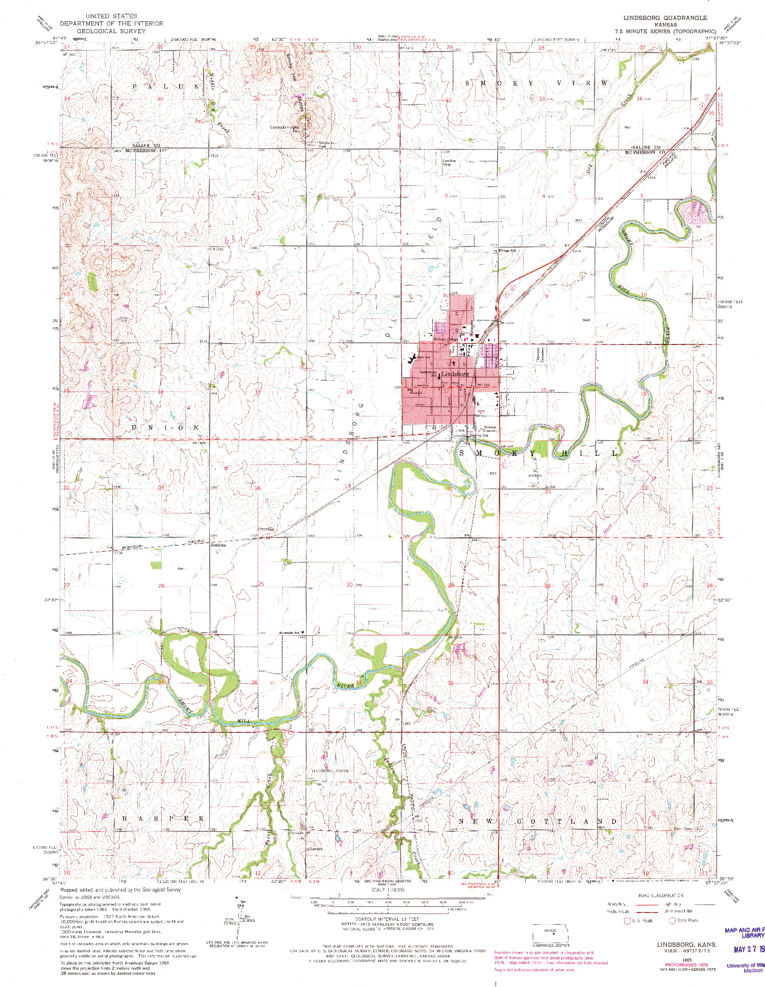 USGS 1:24000-SCALE QUADRANGLE FOR LINDSBORG, KS 1965
