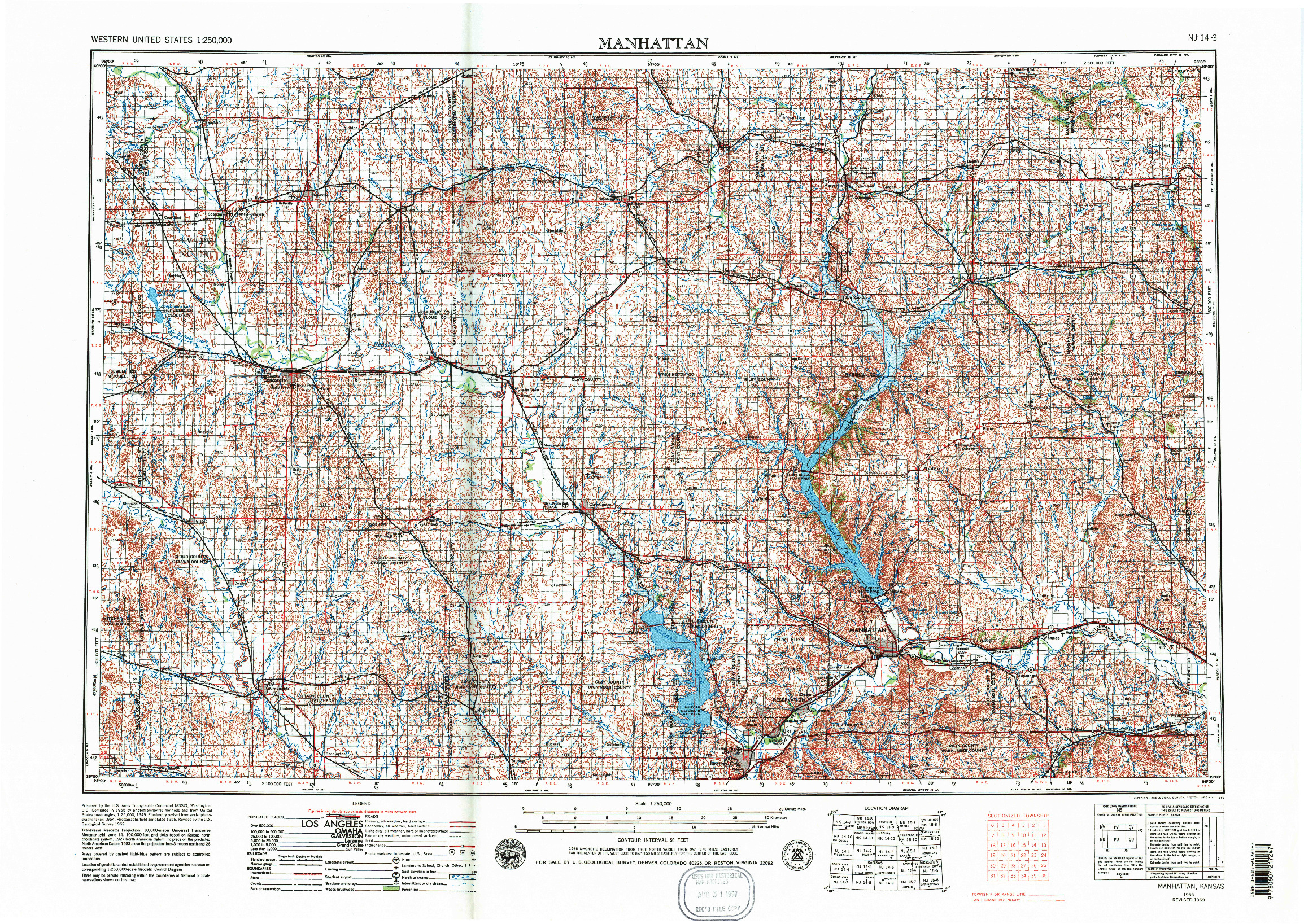 USGS 1:250000-SCALE QUADRANGLE FOR MANHATTAN, KS 1955