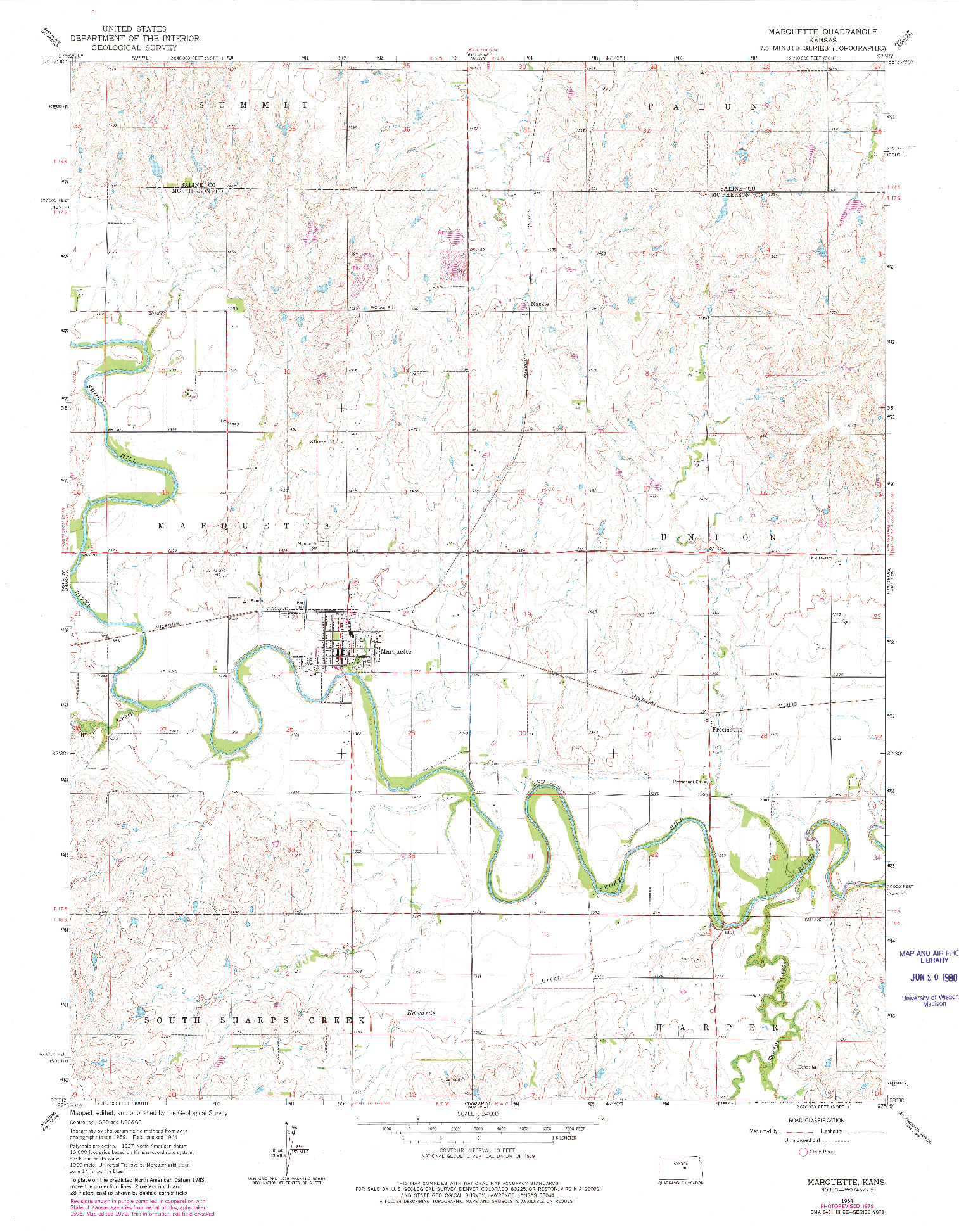 USGS 1:24000-SCALE QUADRANGLE FOR MARQUETTE, KS 1964