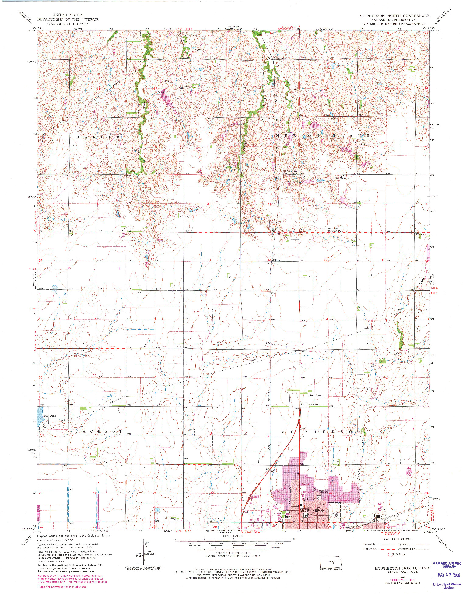 USGS 1:24000-SCALE QUADRANGLE FOR MC PHERSON NORTH, KS 1965