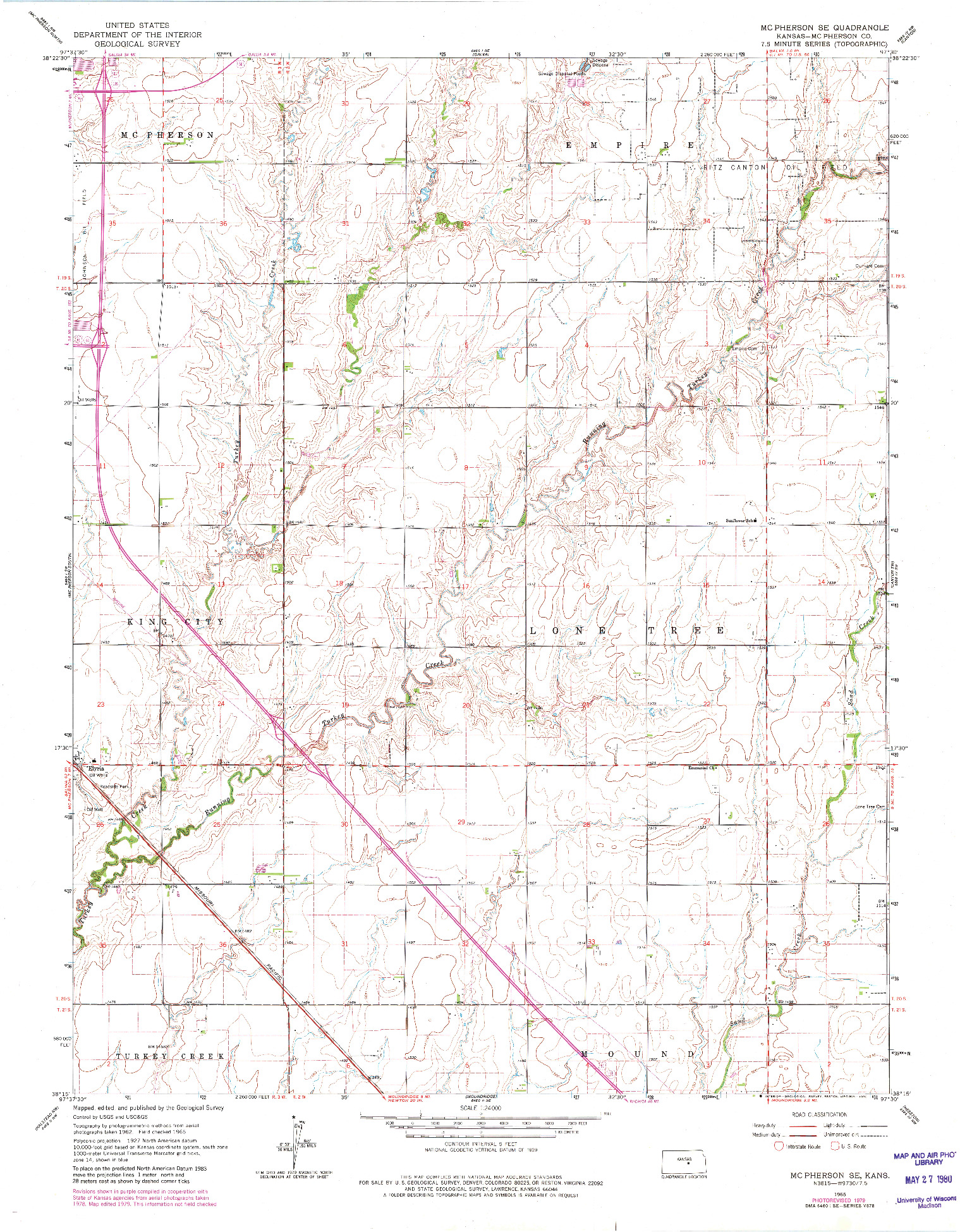 USGS 1:24000-SCALE QUADRANGLE FOR MC PHERSON SE, KS 1965