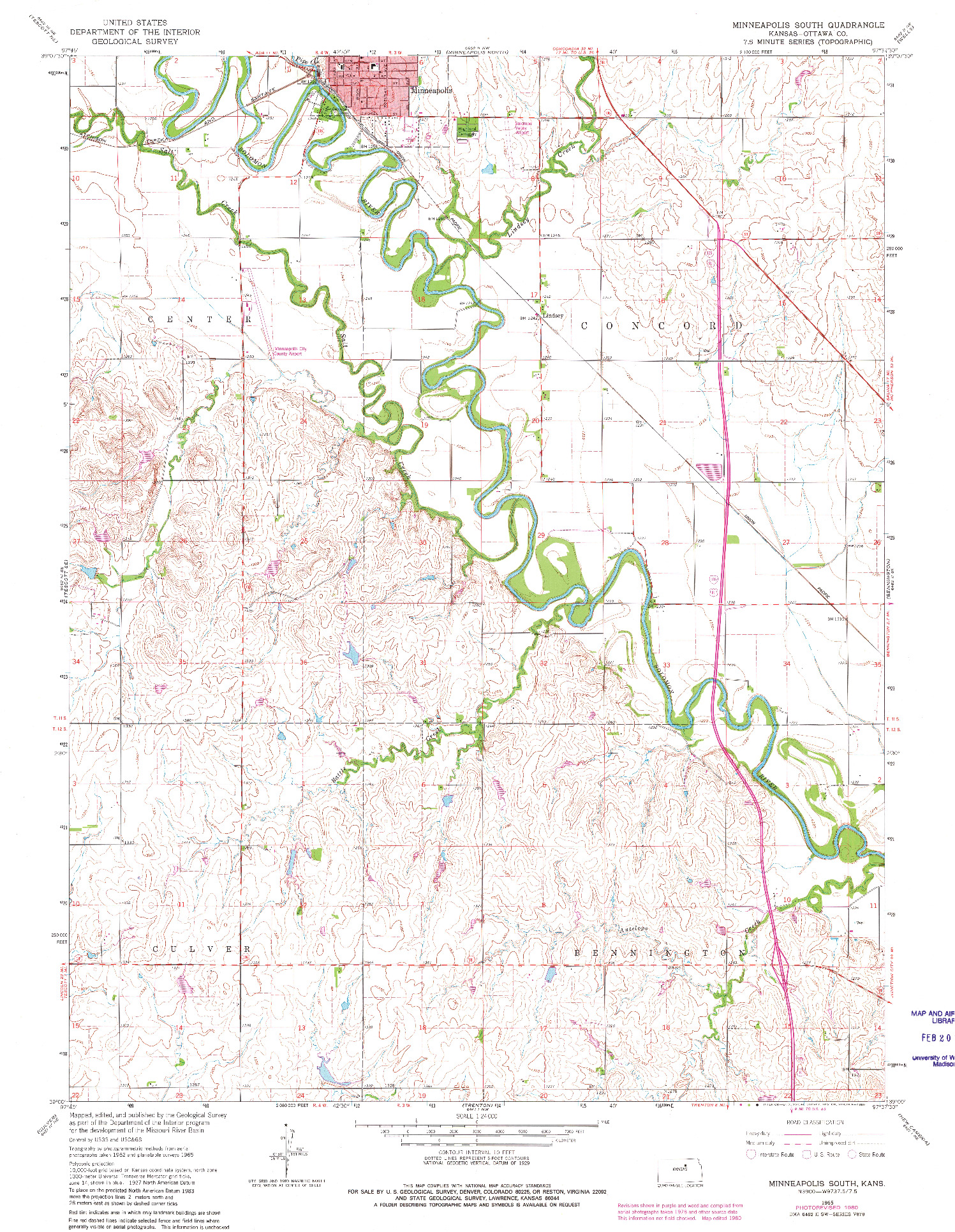 USGS 1:24000-SCALE QUADRANGLE FOR MINNEAPOLIS SOUTH, KS 1965