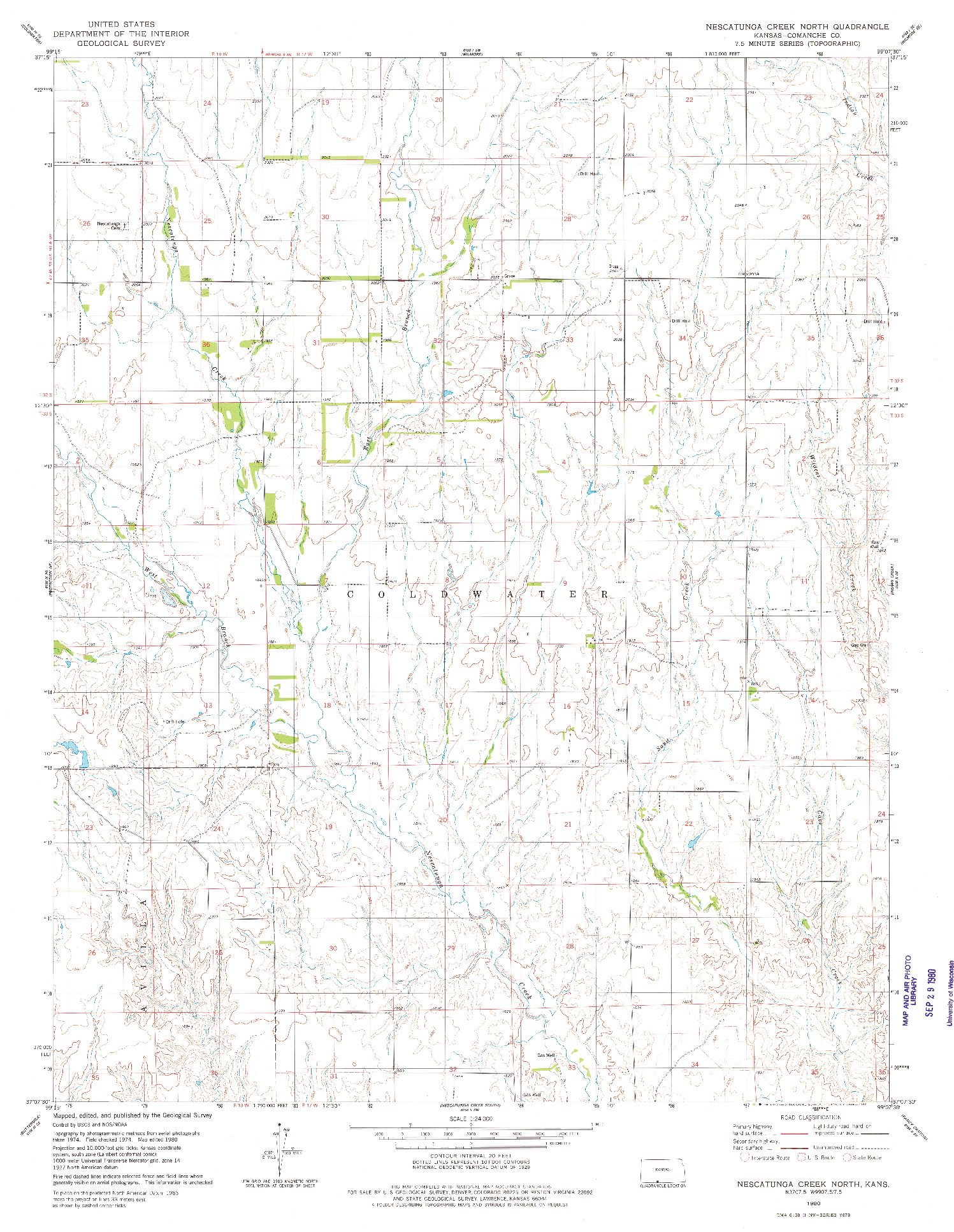 USGS 1:24000-SCALE QUADRANGLE FOR NESCATUNGA CREEK NORTH, KS 1980