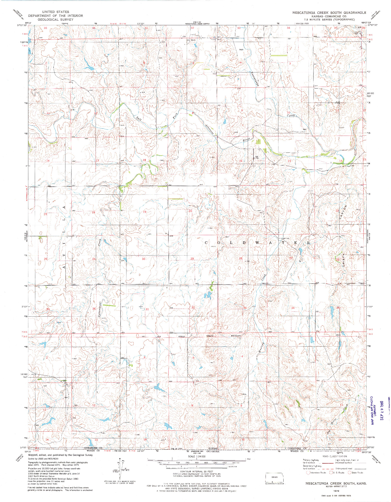 USGS 1:24000-SCALE QUADRANGLE FOR NESCATUNGA CREEK SOUTH, KS 1979