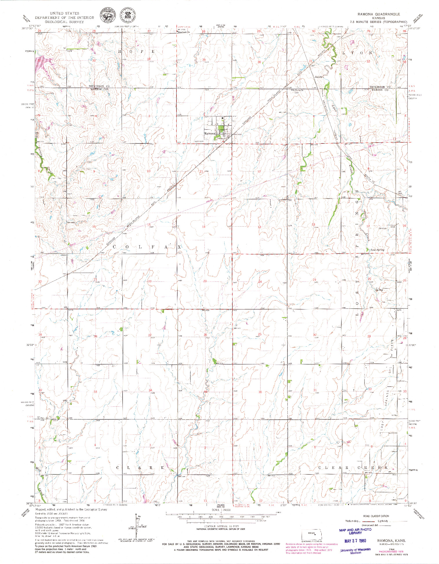 USGS 1:24000-SCALE QUADRANGLE FOR RAMONA, KS 1964