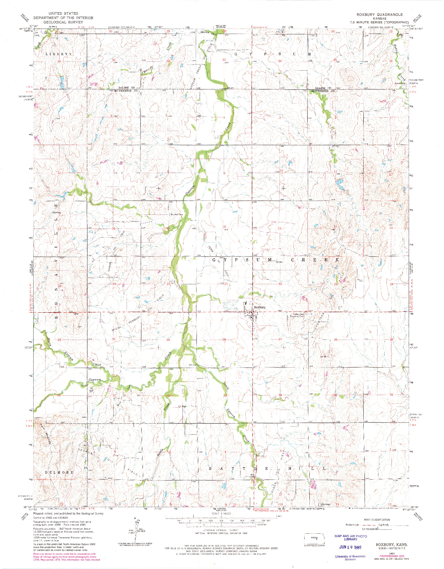 USGS 1:24000-SCALE QUADRANGLE FOR ROXBURY, KS 1964