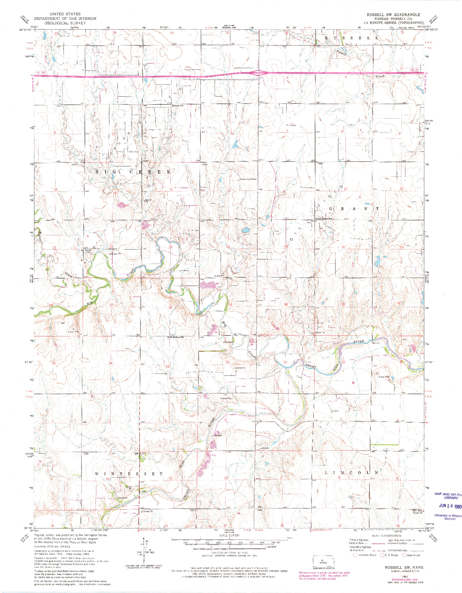 USGS 1:24000-SCALE QUADRANGLE FOR RUSSELL SW, KS 1961