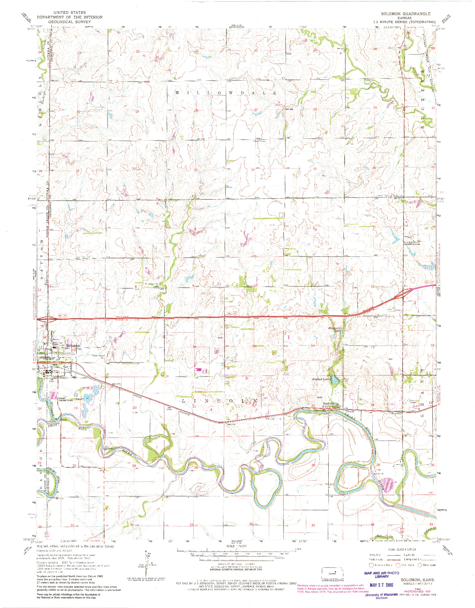 USGS 1:24000-SCALE QUADRANGLE FOR SOLOMON, KS 1963