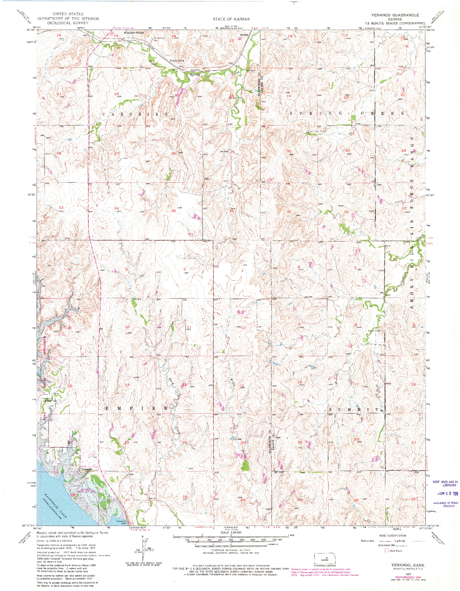 USGS 1:24000-SCALE QUADRANGLE FOR VENANGO, KS 1957