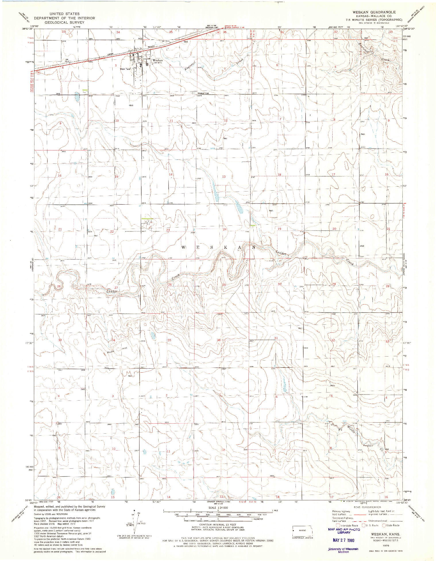 USGS 1:24000-SCALE QUADRANGLE FOR WESKAN, KS 1979