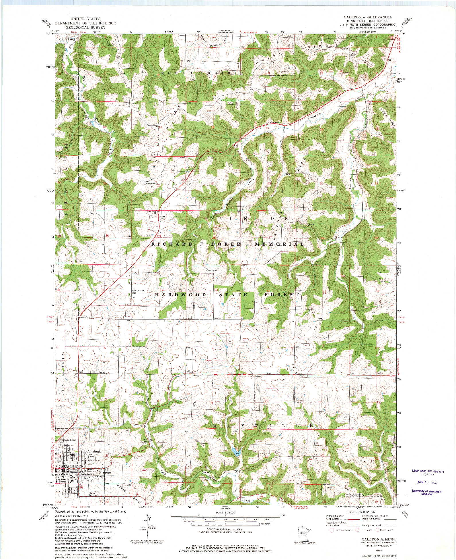 USGS 1:24000-SCALE QUADRANGLE FOR CALEDONIA, MN 1980