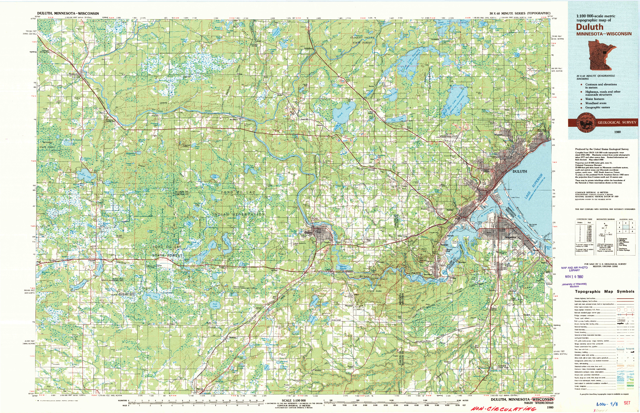USGS 1:100000-SCALE QUADRANGLE FOR DULUTH, MN 1980