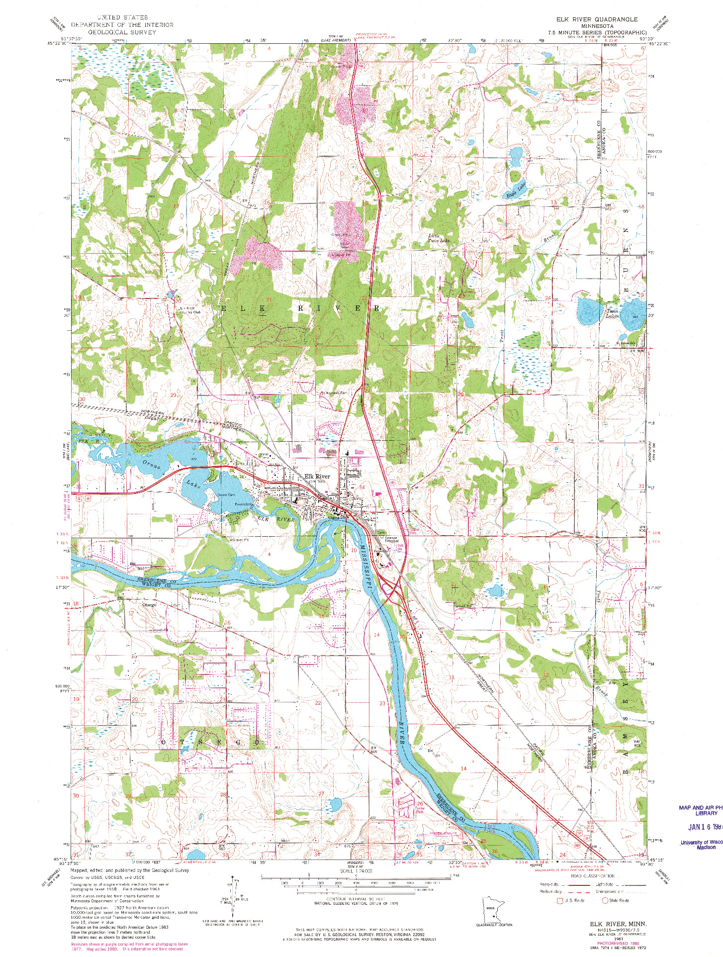 USGS 1:24000-SCALE QUADRANGLE FOR ELK RIVER, MN 1961