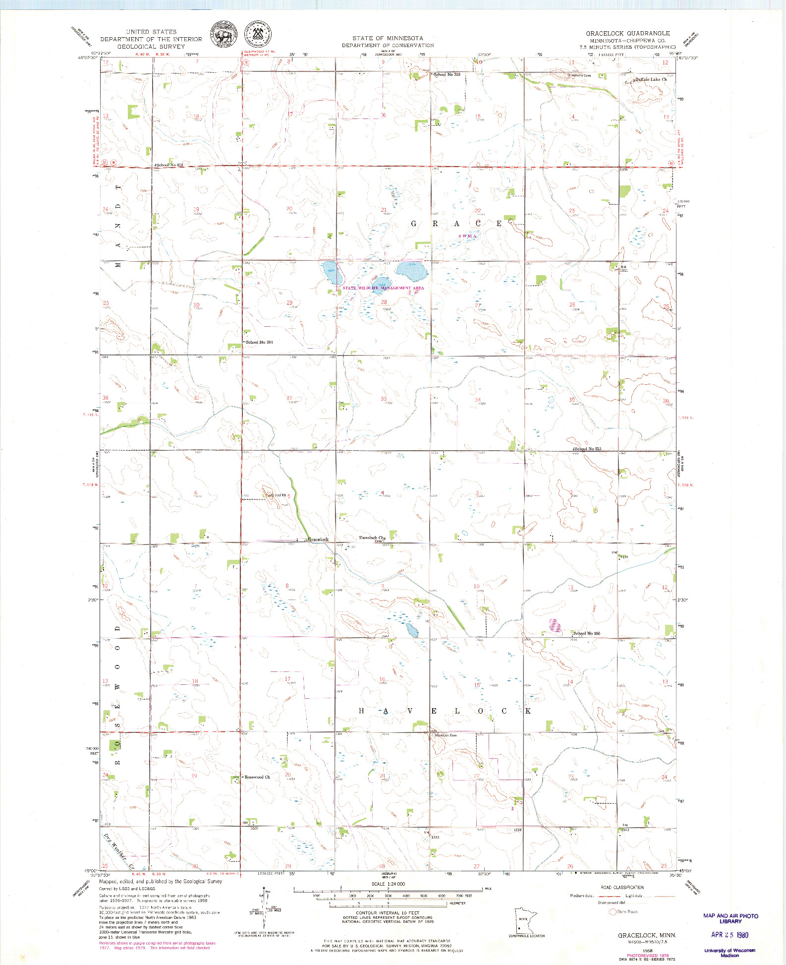 USGS 1:24000-SCALE QUADRANGLE FOR GRACELOCK, MN 1958