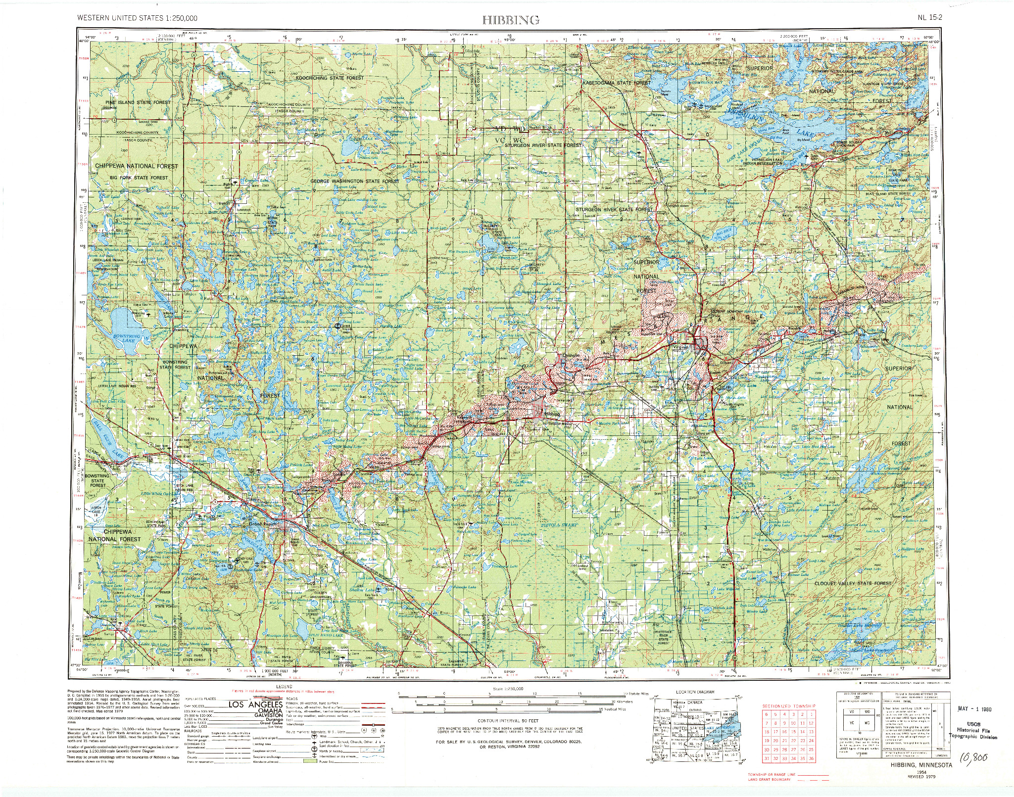 USGS 1:250000-SCALE QUADRANGLE FOR HIBBING, MN 1954
