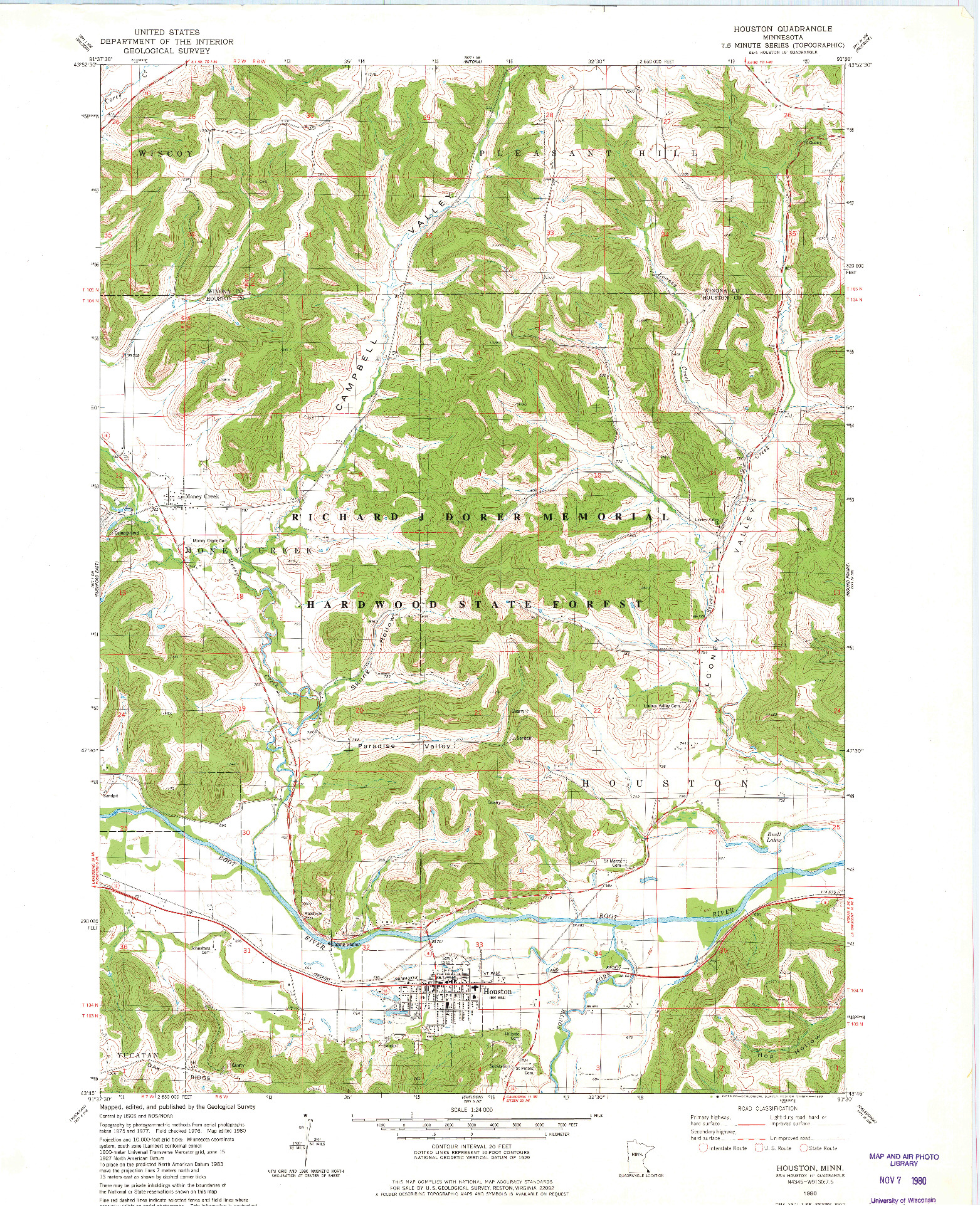 USGS 1:24000-SCALE QUADRANGLE FOR HOUSTON, MN 1980