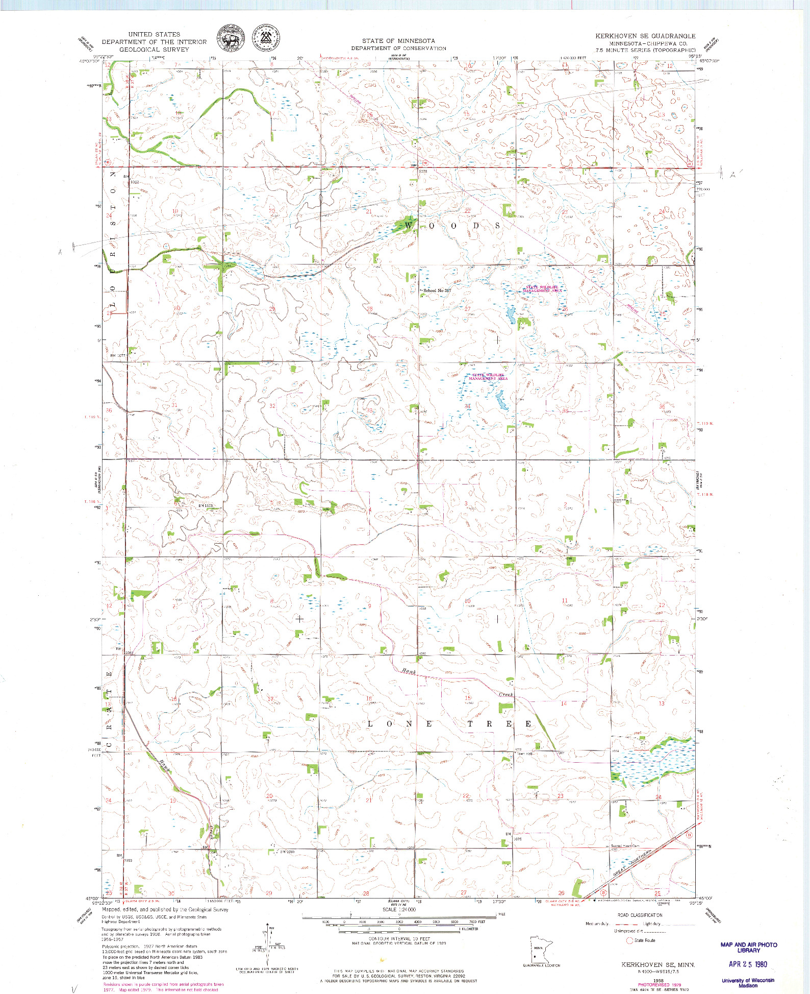 USGS 1:24000-SCALE QUADRANGLE FOR KERKHOVEN SE, MN 1958