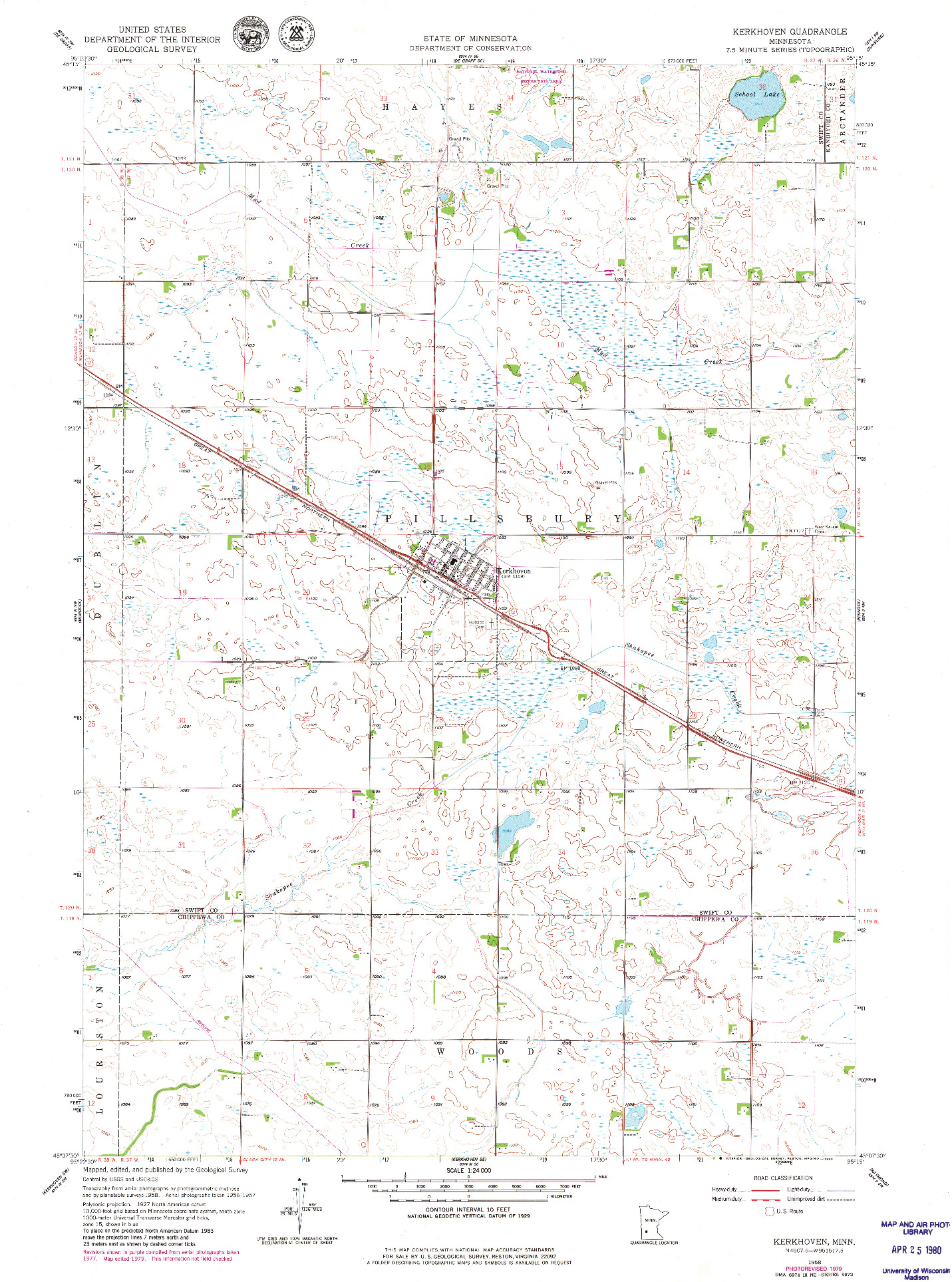 USGS 1:24000-SCALE QUADRANGLE FOR KERKHOVEN, MN 1958