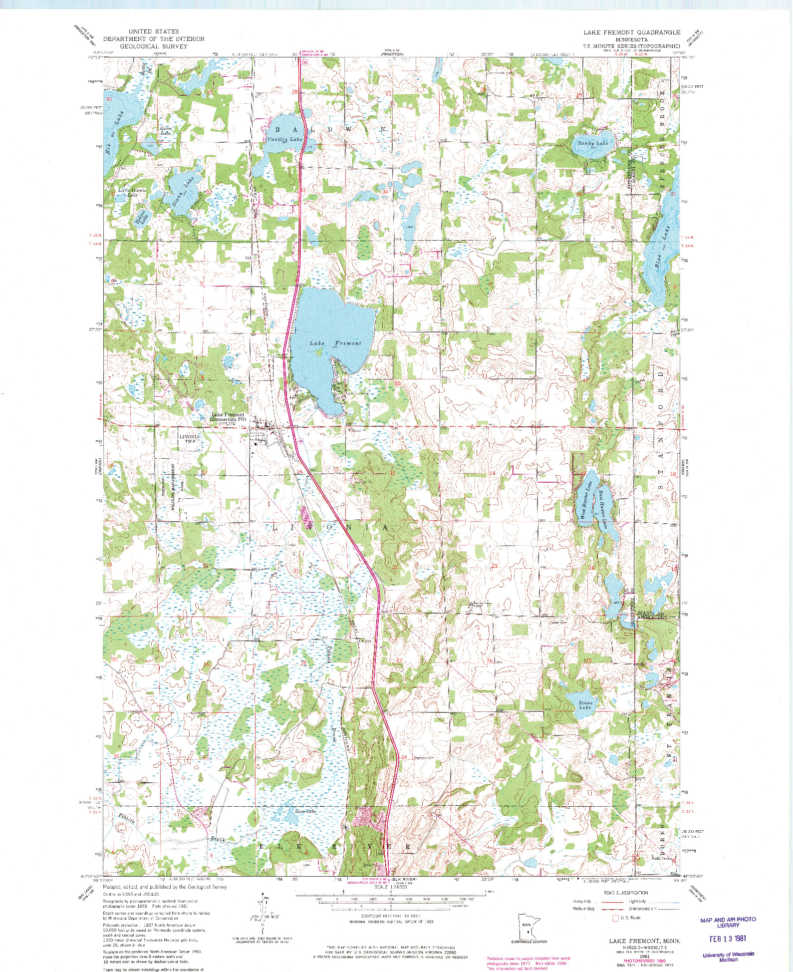 USGS 1:24000-SCALE QUADRANGLE FOR LAKE FREMONT, MN 1961