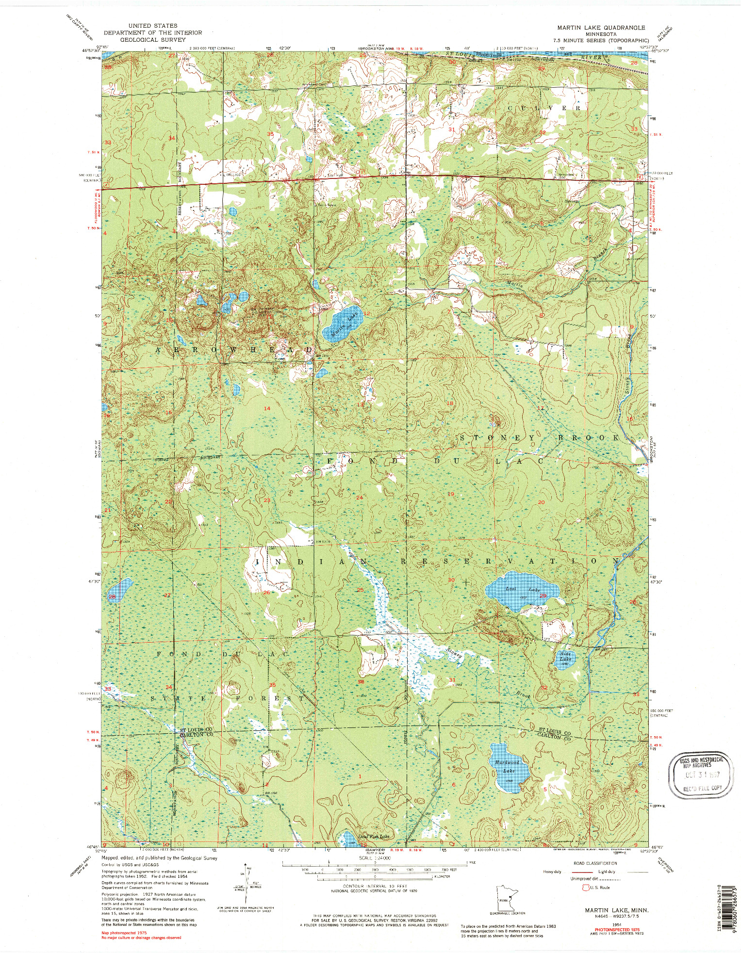 USGS 1:24000-SCALE QUADRANGLE FOR MARTIN LAKE, MN 1954