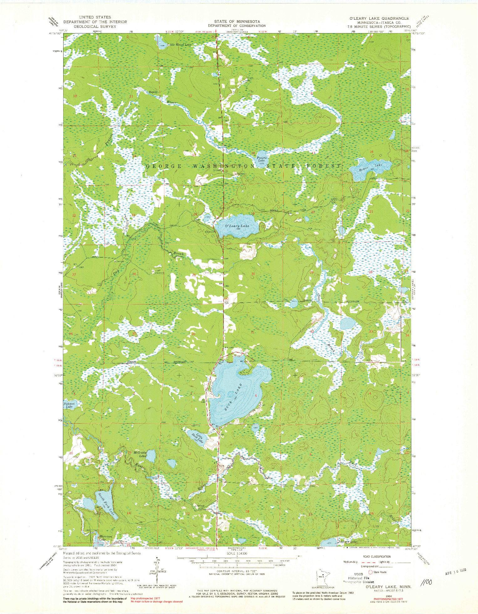 USGS 1:24000-SCALE QUADRANGLE FOR O'LEARY LAKE, MN 1964