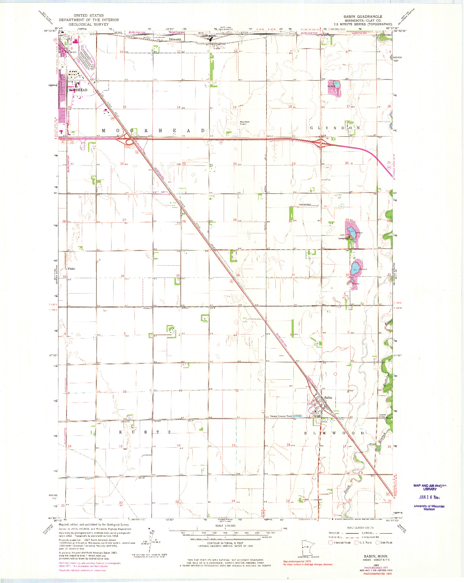 USGS 1:24000-SCALE QUADRANGLE FOR SABIN, MN 1964