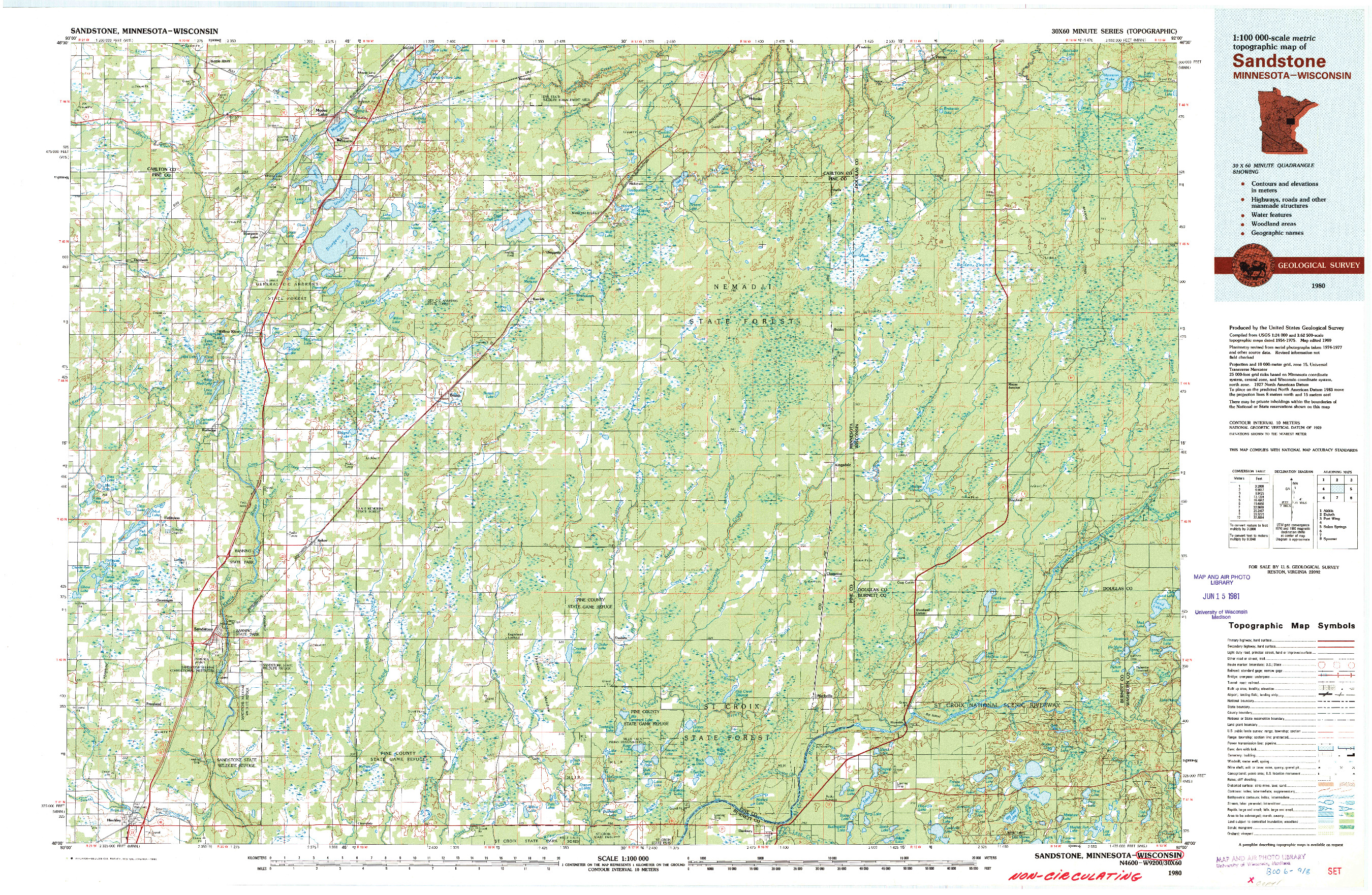 USGS 1:100000-SCALE QUADRANGLE FOR SANDSTONE, MN 1980