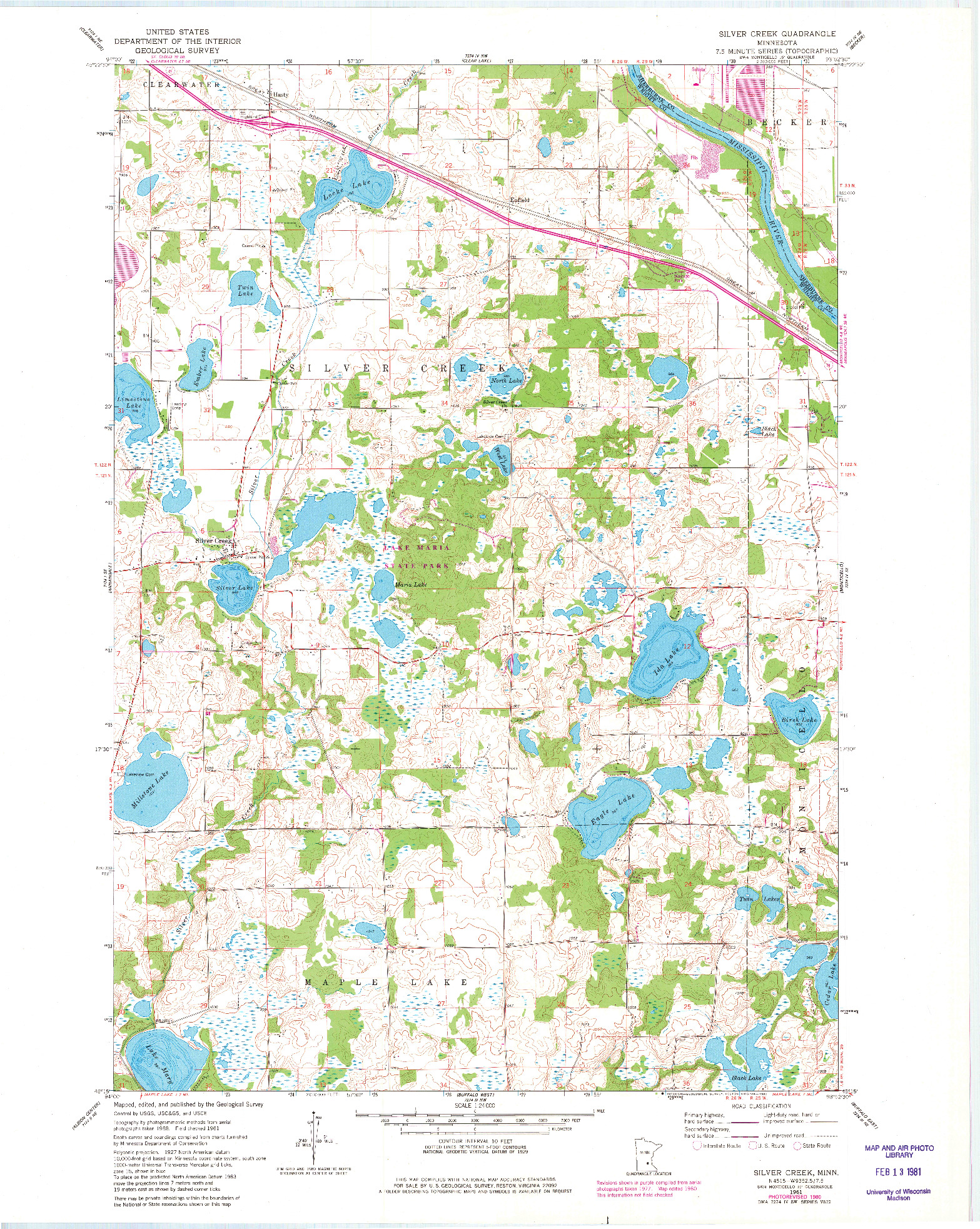 USGS 1:24000-SCALE QUADRANGLE FOR SILVER CREEK, MN 1961